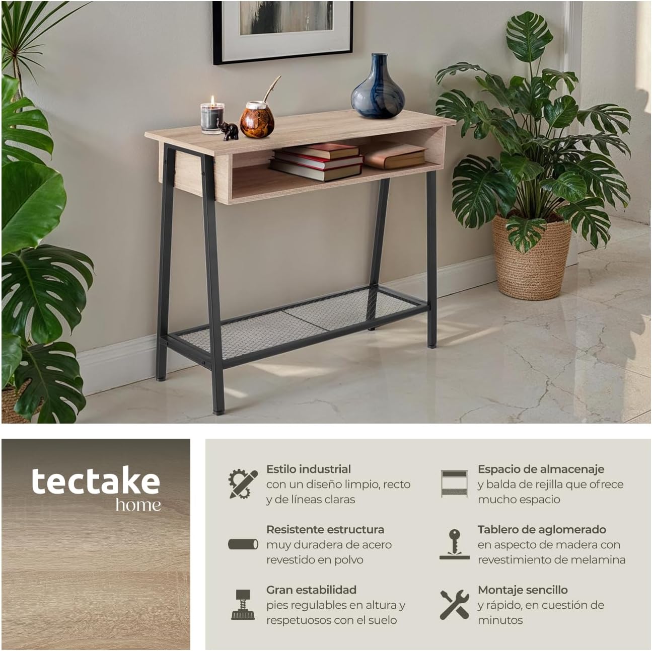 Detalle 1 de tectake Mesa Consola Industrial 100x35x80,5 cm