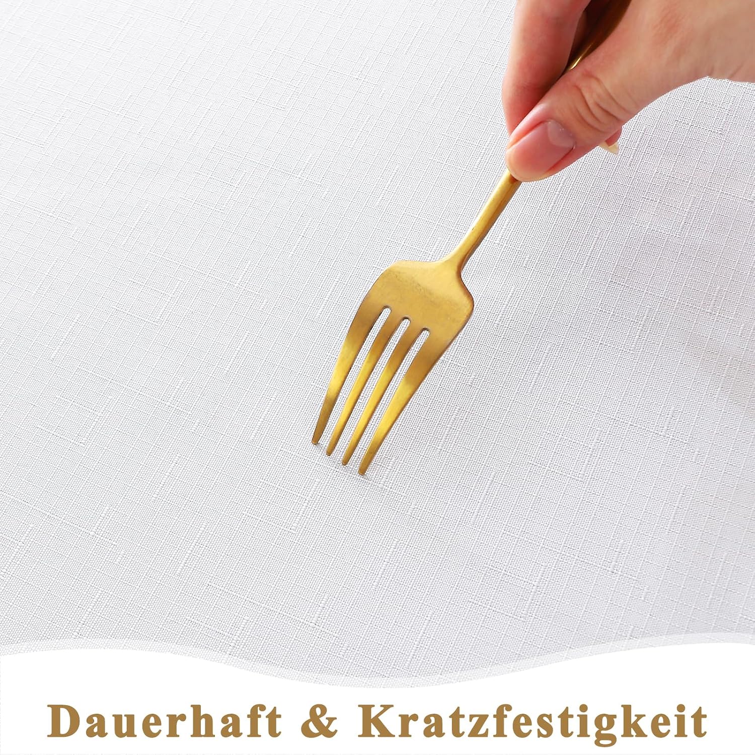 Detalle de AooHome abwaschbare Tischdecke in Weiß (Leinen-Optik) 140 x 220 cm – wasserabweisend mit Lotuseffekt