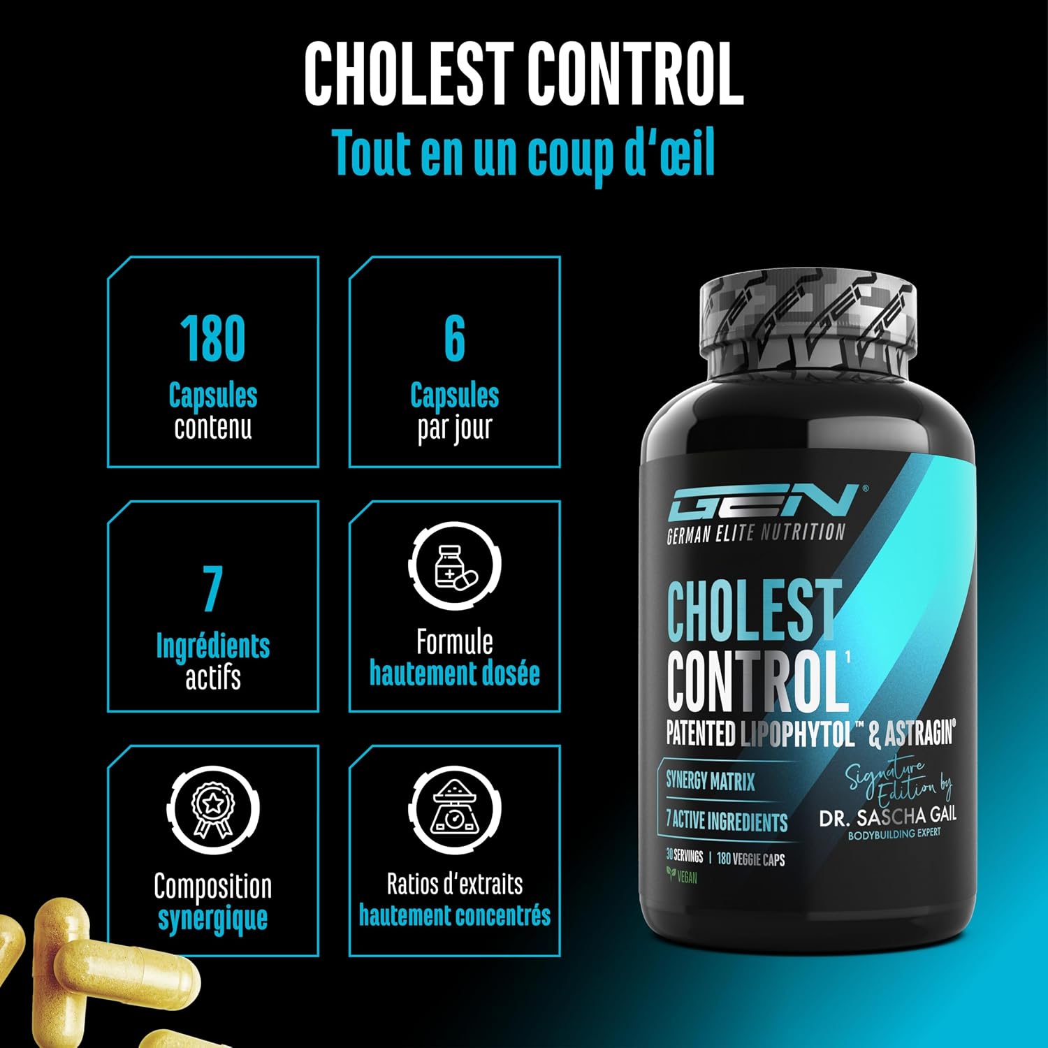 Detalle 2 de Cholest Control 180 gélules — complexe de stérols végétaux et extraits standardisés (lipophytol, bergamote, ail noir, artichaut)