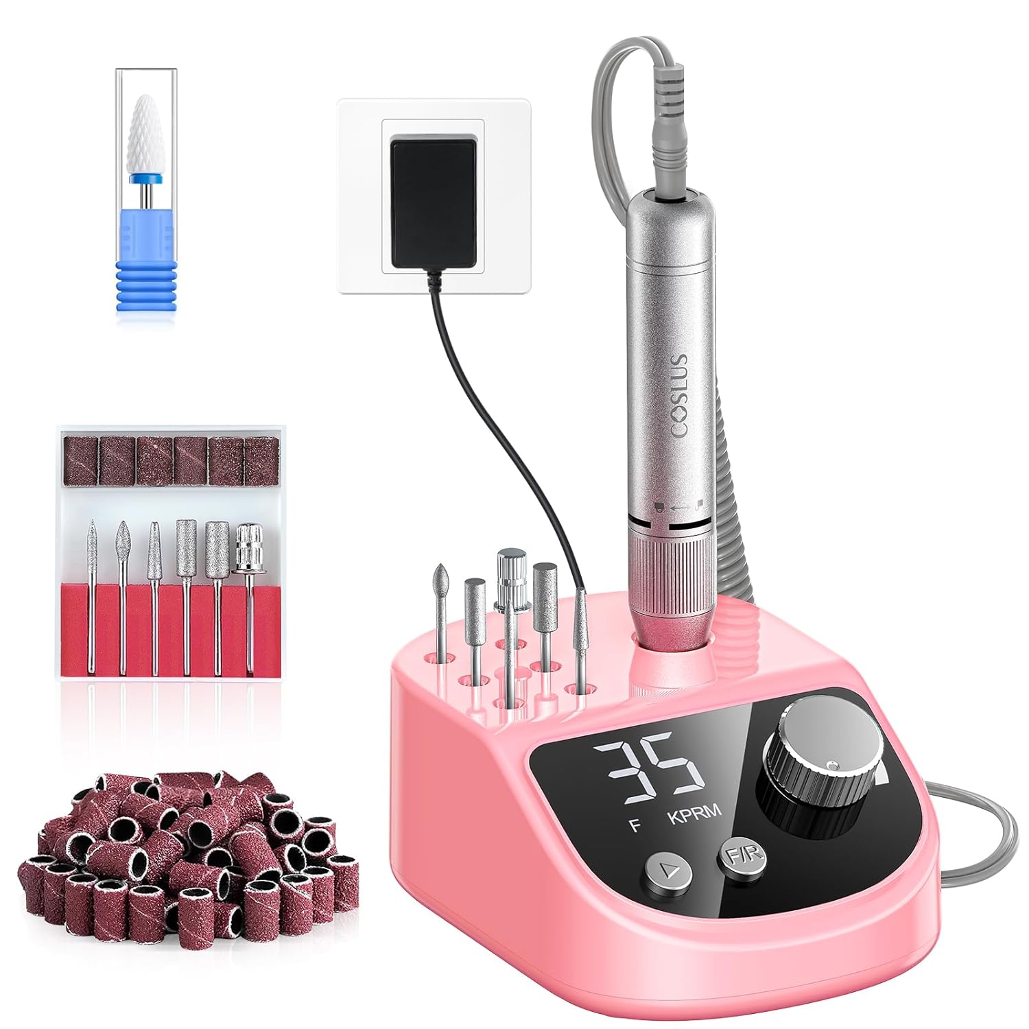 Detalle de COSLUS E50 Professional Electric Nail Drill File — 35000 RPM, LED Display, for Acrylic, Gel & Natural Nails