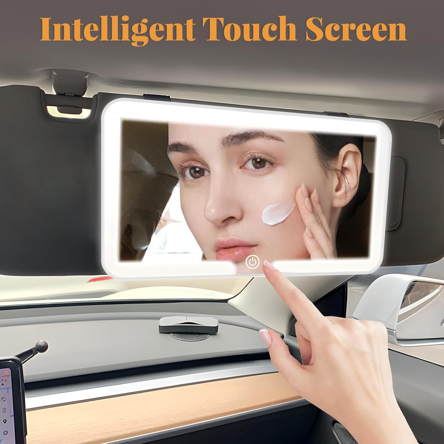 Detalle de LED Car Vanity Mirror with Lights (3 colour temperatures) for car sun visors – White, touch control & rechargeable