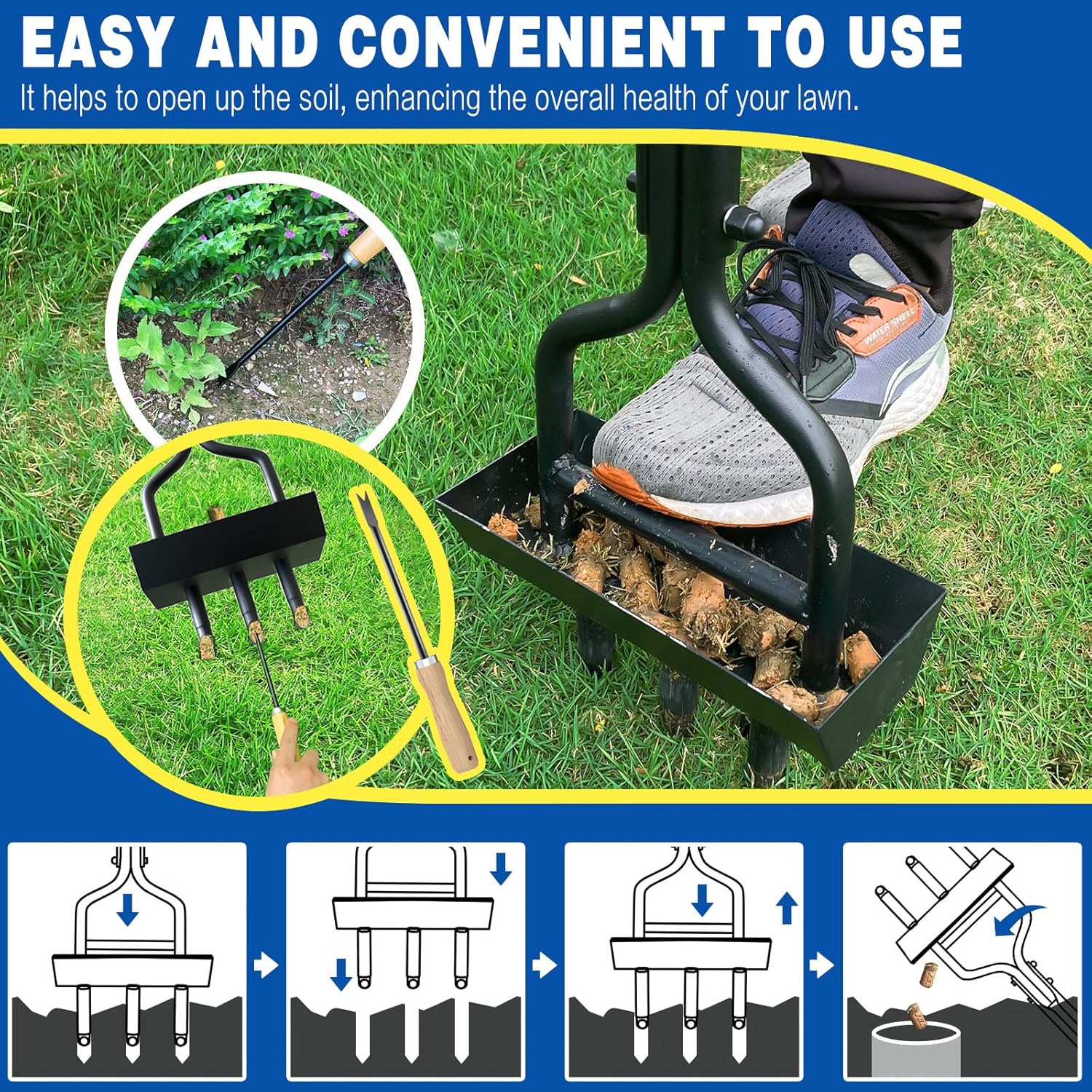 Thumbnail 4 de vanpein Lawn Aerator Coring Tool Plug Aeration — 3 Core Manual Aerator with Core Collection Box