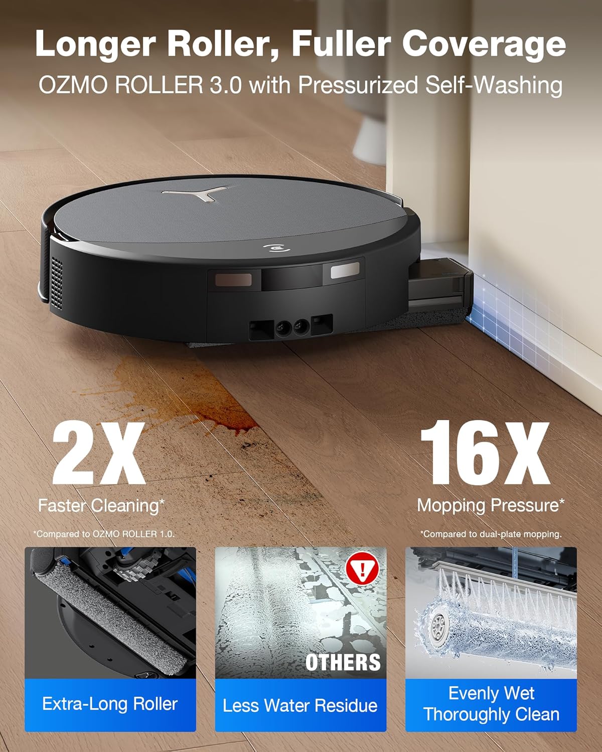 Detalle de ECOVACS DEEBOT T90 PRO OMNI robot vacuum and mop with 30,000Pa suction and self-cleaning OZMO roller