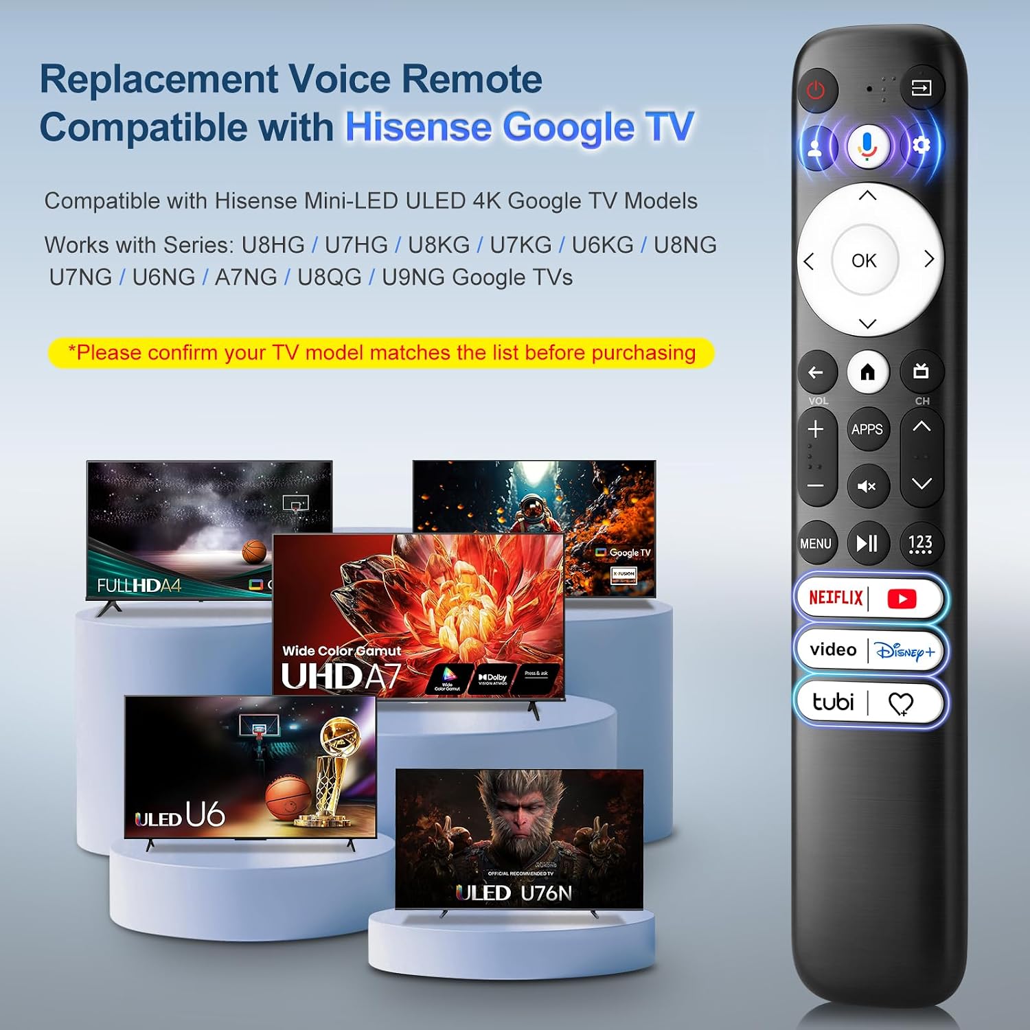 Detalle 2 de Tuovar Voice Remote for Hisense Google TV