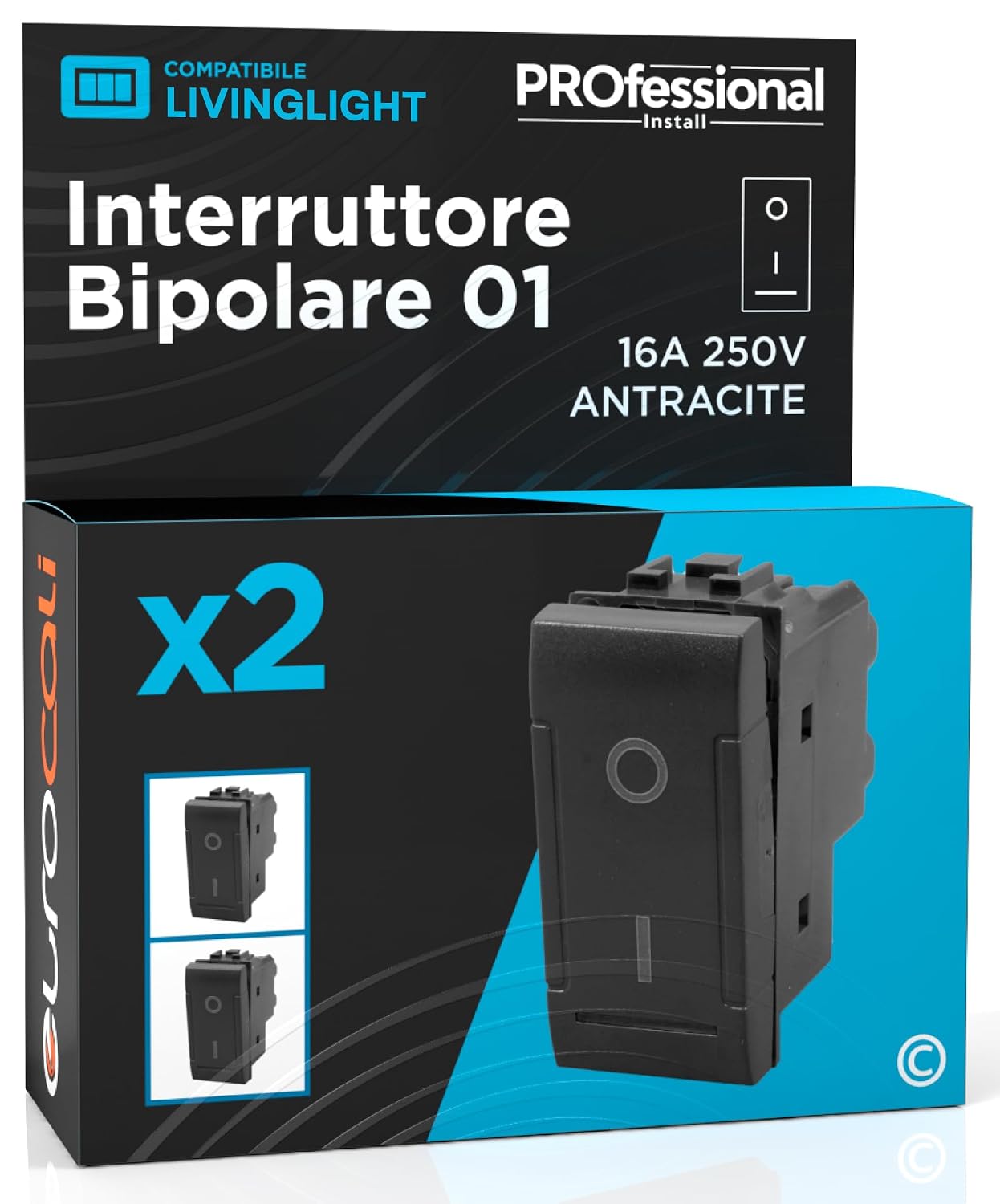 Detalle de Interruttore bipolare 16A 250V antracite