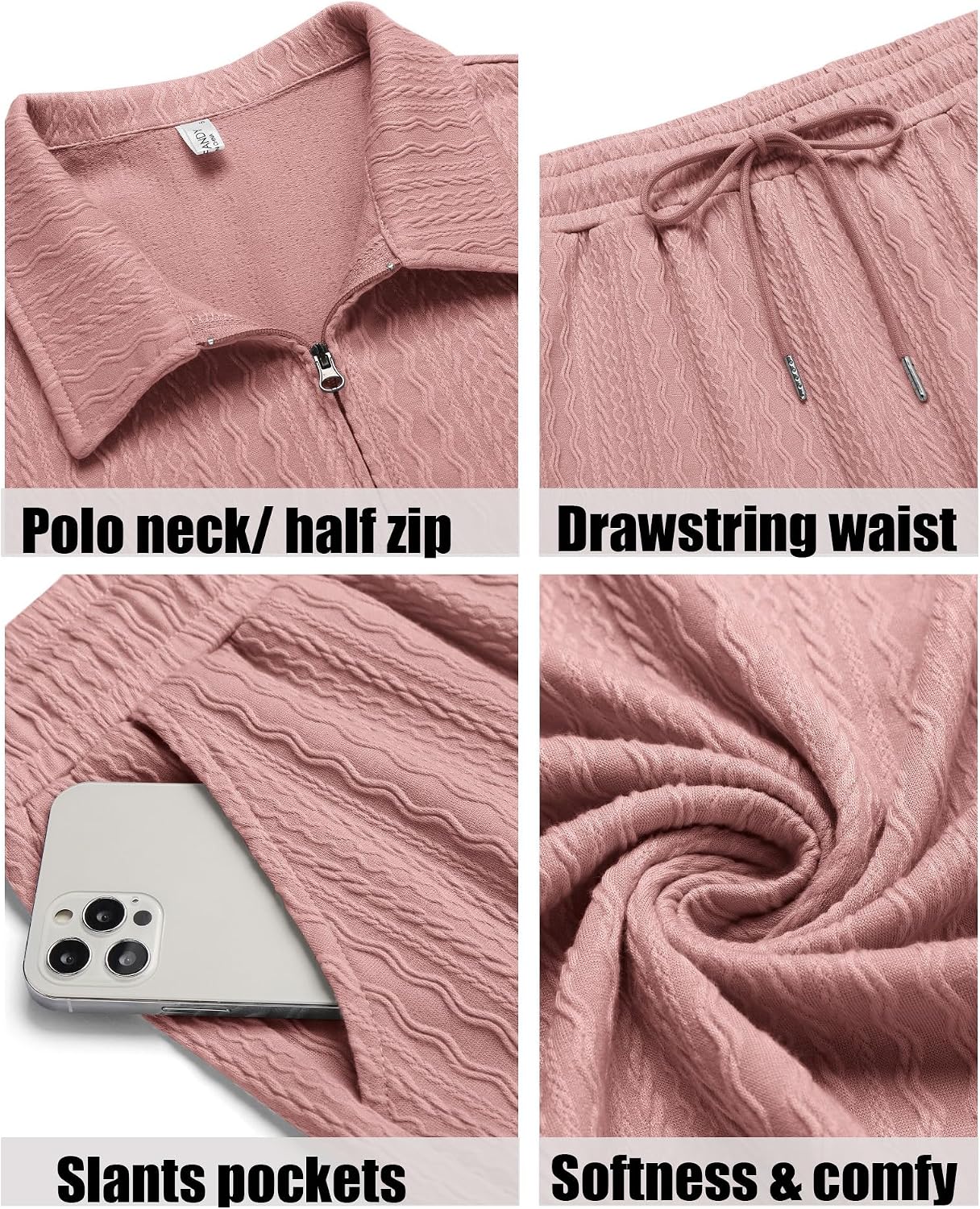 Detalle 2 de COOFANDY Men's 2 Pieces Outfits Casual Quarter Zip Polo Shirt and Shorts Set