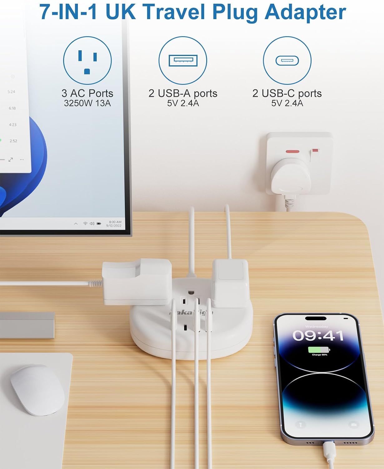 Thumbnail 5 de kakahigh 771 UK Travel Adapter Power Strip, 3-Foot Cord, 3 Outlets & 4 USB Ports