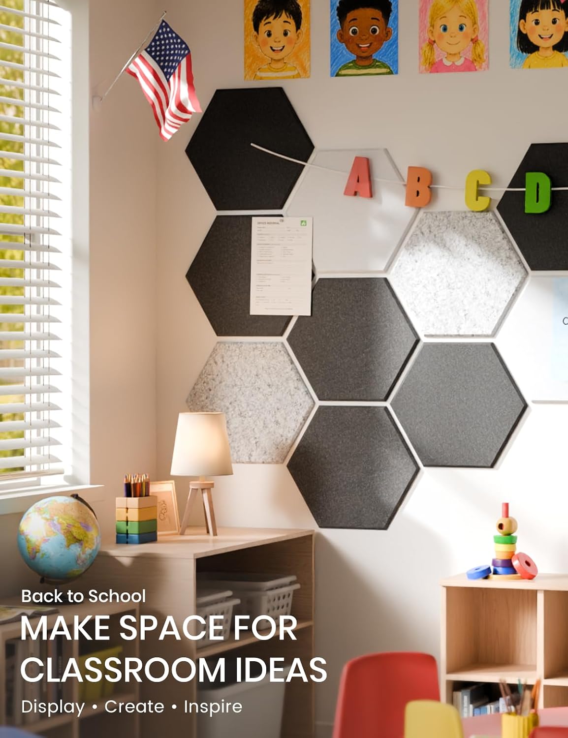 Detalle 1 de Fluxynara FZBHEXM-H-10-PL-BW Hexagon Felt Bulletin Board Tiles, 10-Pack