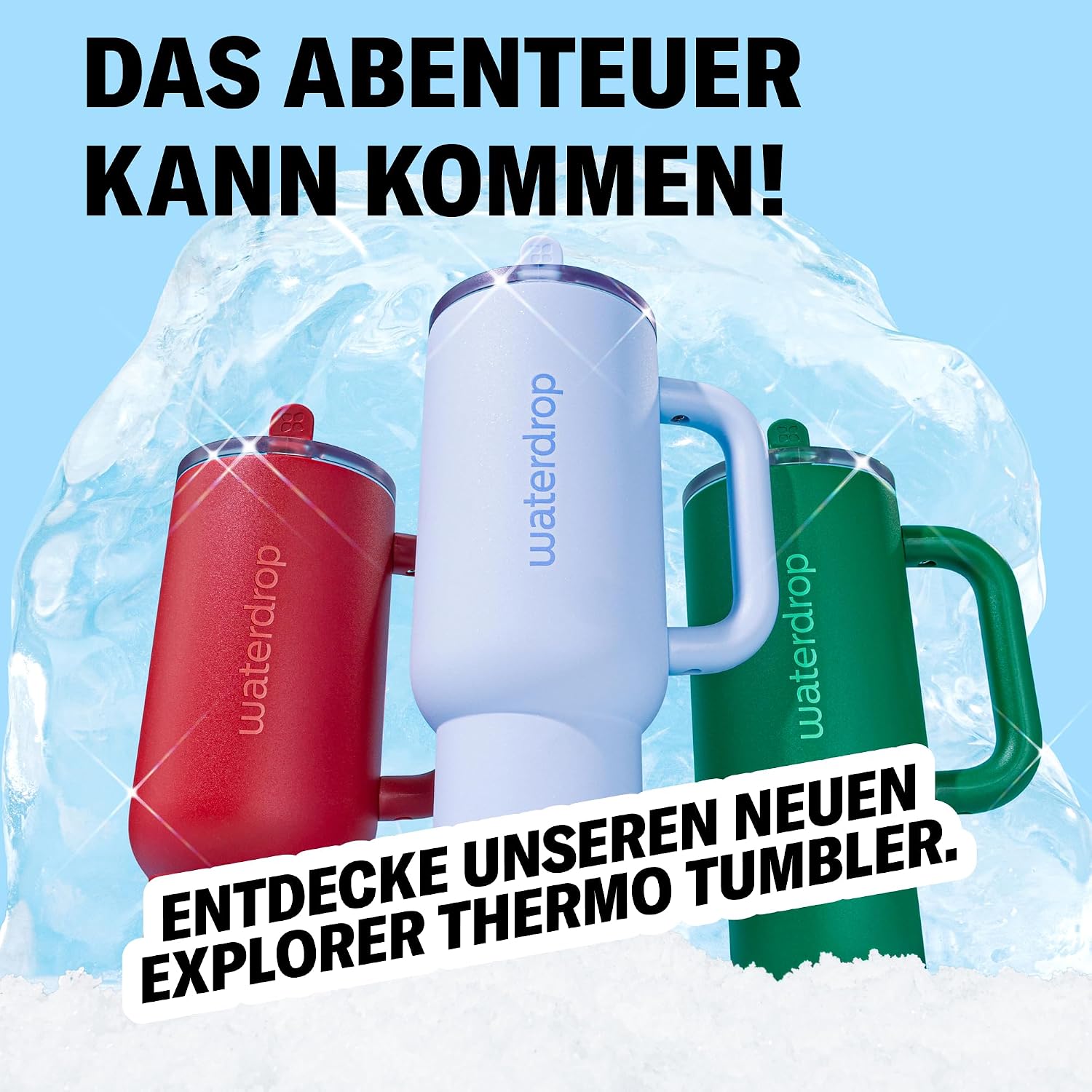 Detalle de waterdrop® Thermobecher mit Strohhalm 1,1L – Auslaufsichere Edelstahl-Trinkflasche mit klappbarem Mundstück