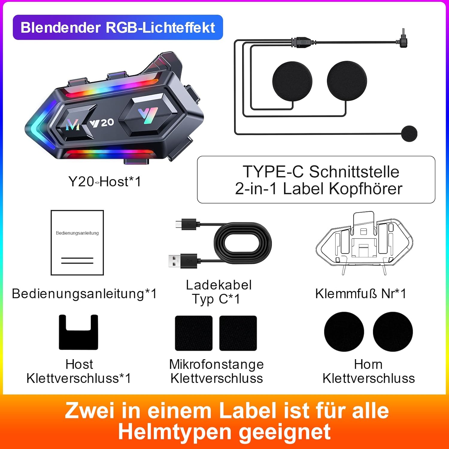 Thumbnail 6 de Khptop Motorradhelm Bluetooth Headset 1000 mAh
