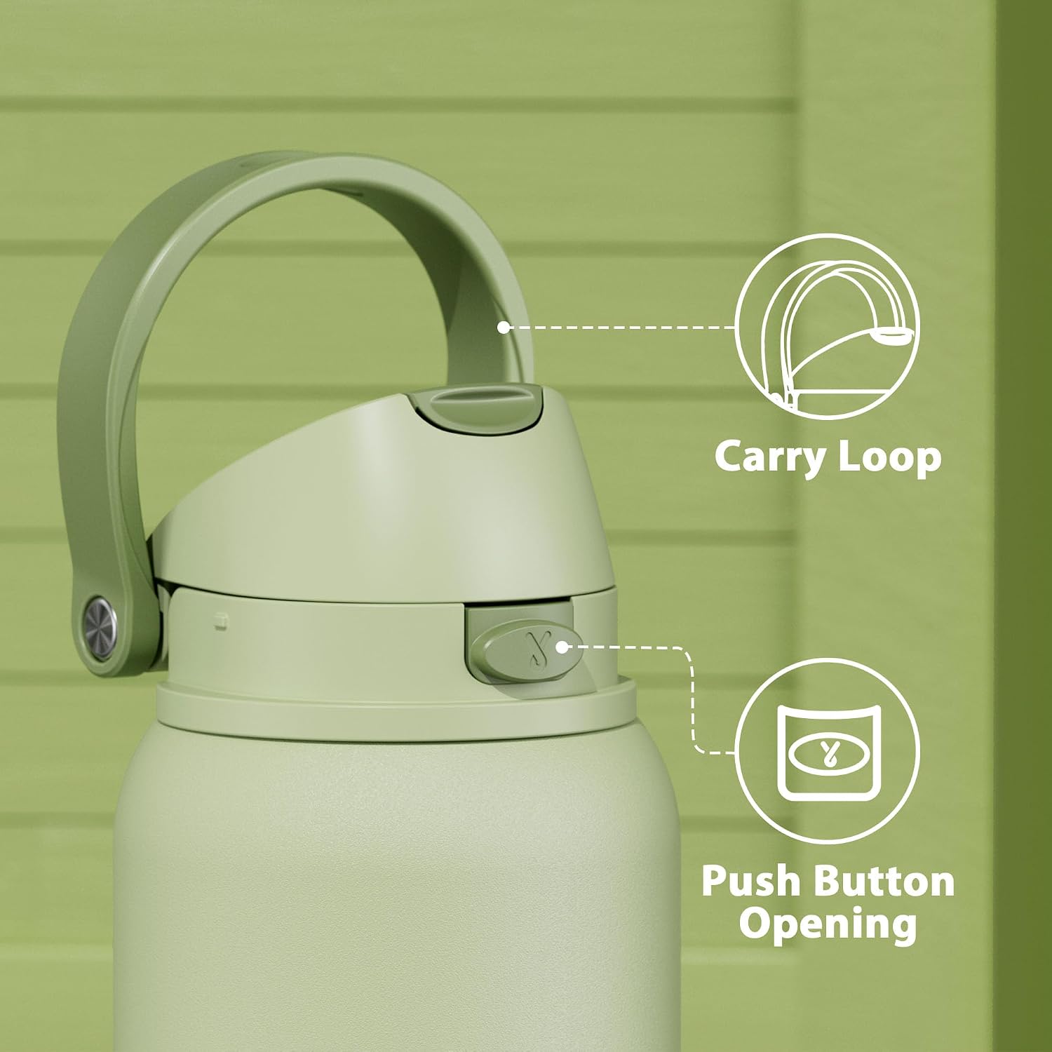 Detalle de Meoky 1182ml stainless steel sports water bottle with 2-in-1 straw & spout lid (sage)
