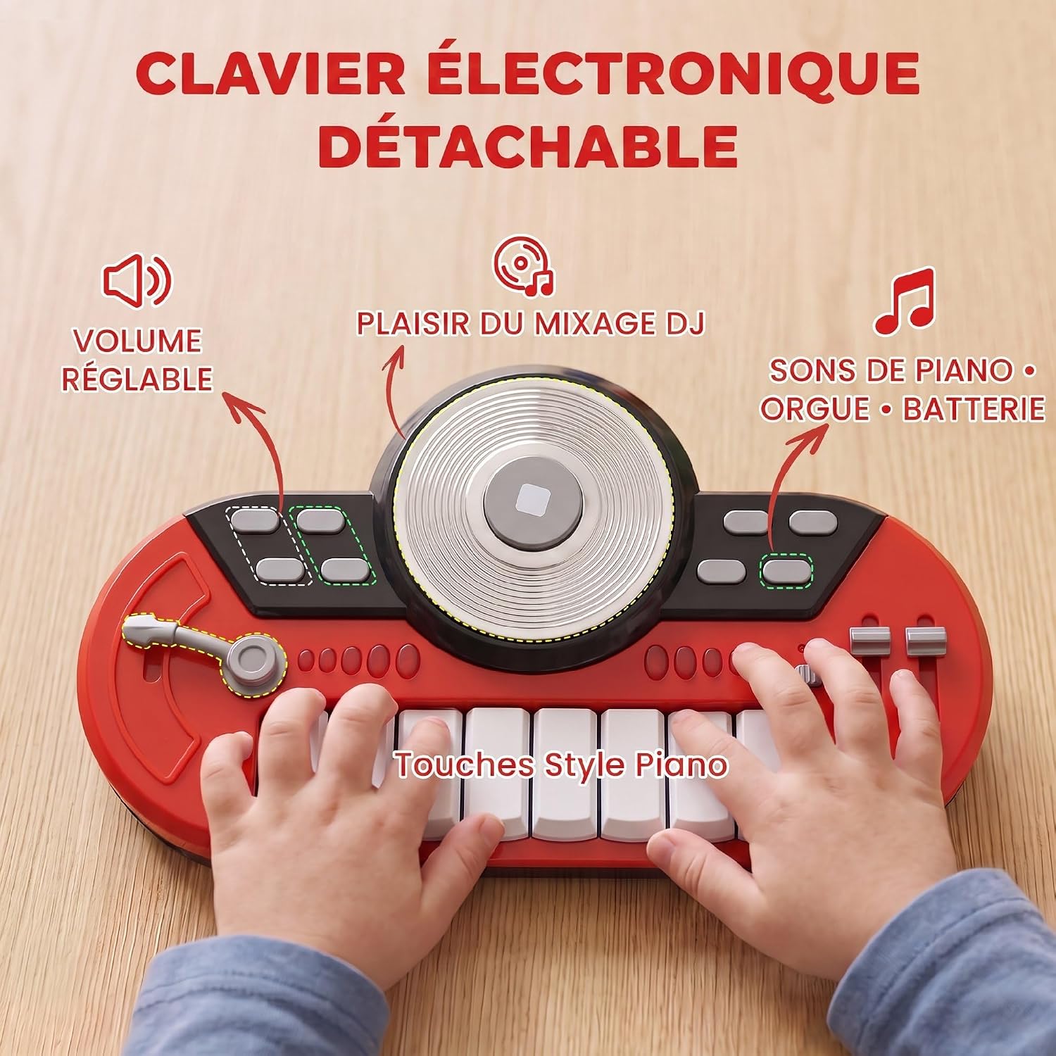 Thumbnail 4 de HOMCOM 390-022 drumstel voor kinderen met keyboard en microfoon, rood
