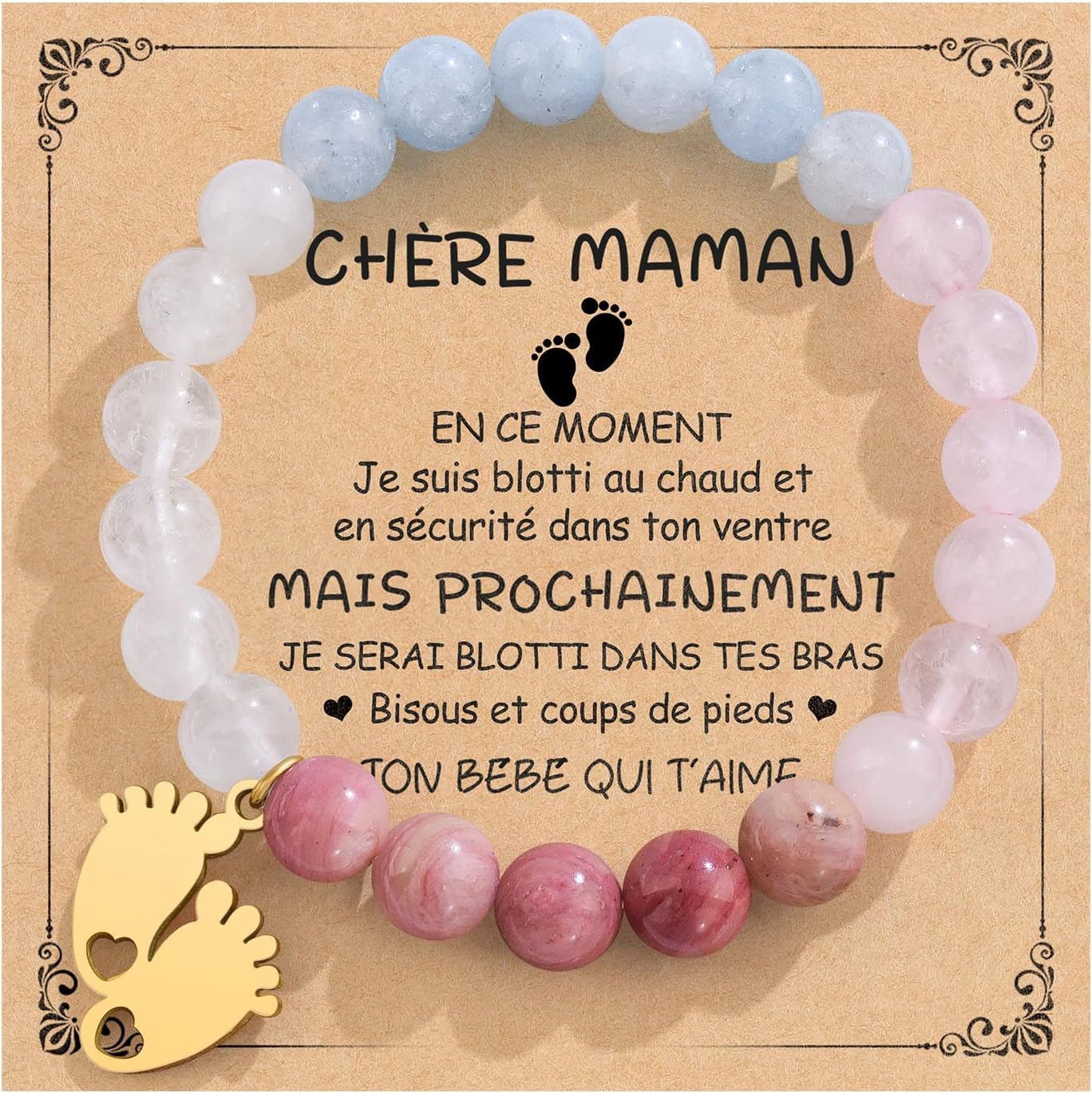 Thumbnail 6 de VU100 Cadeau Femme – Bracelet Pièce Stone Inox Plaqué Or, Coeur et Infini, Longueur Réglable