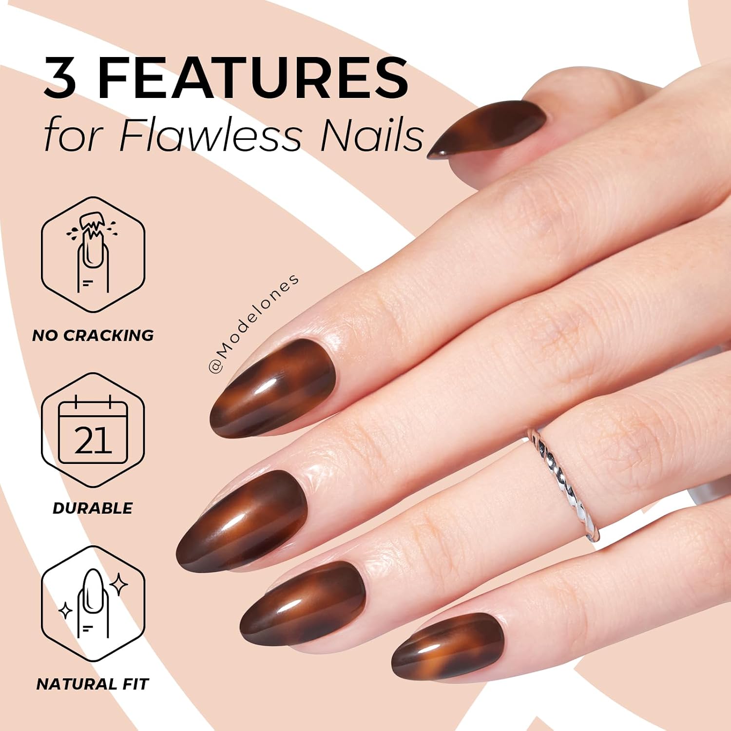 Thumbnail 3 de Modelones Brown Press-On Nails, Short Almond, 32-Piece Kit, 16 Sizes