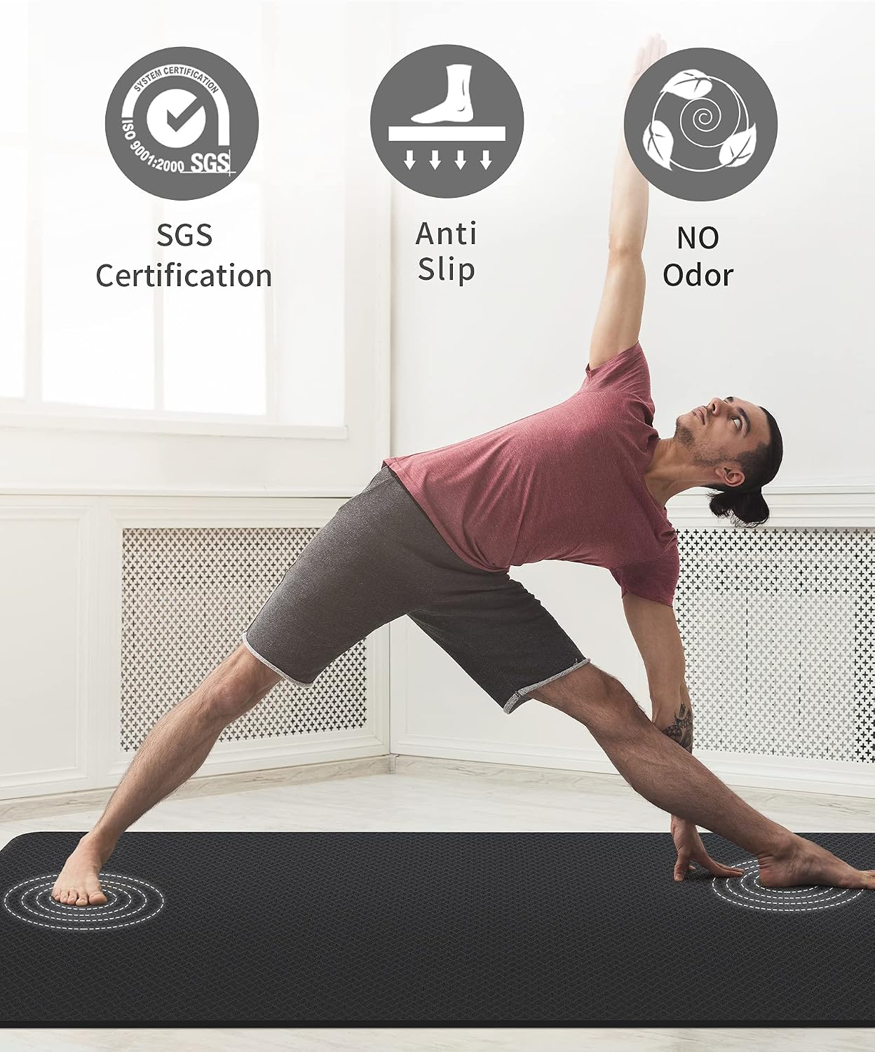 Detalle de CAMBIVO Extra Wide Yoga Mat for Home HIIT and Pilates: 183x81 cm, 6 mm TPE with Dual-Surface Non-Slip Traction