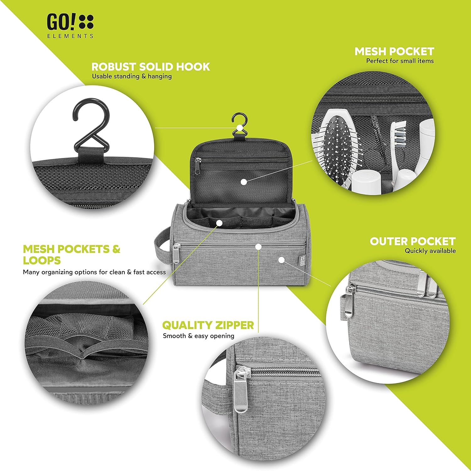 Detalle de GO!elements Beauty Case uomo & donna – borsa da toilette elegante e funzionale, Grigio