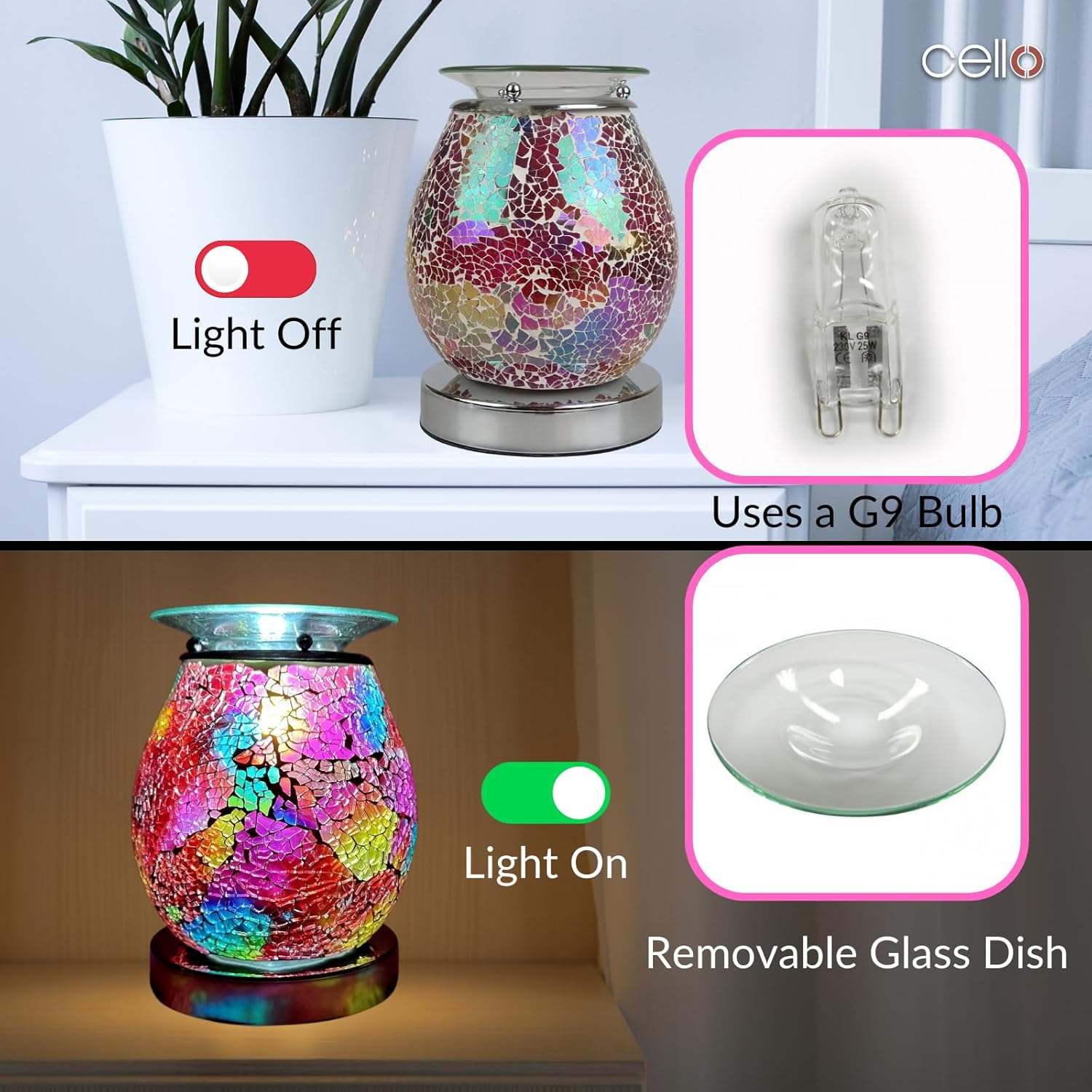 Thumbnail 4 de Cello Multi-Colour Mosaic Touch Electric Wax Melt & Oil Burner (Night Light) – touch control fragrance diffuser