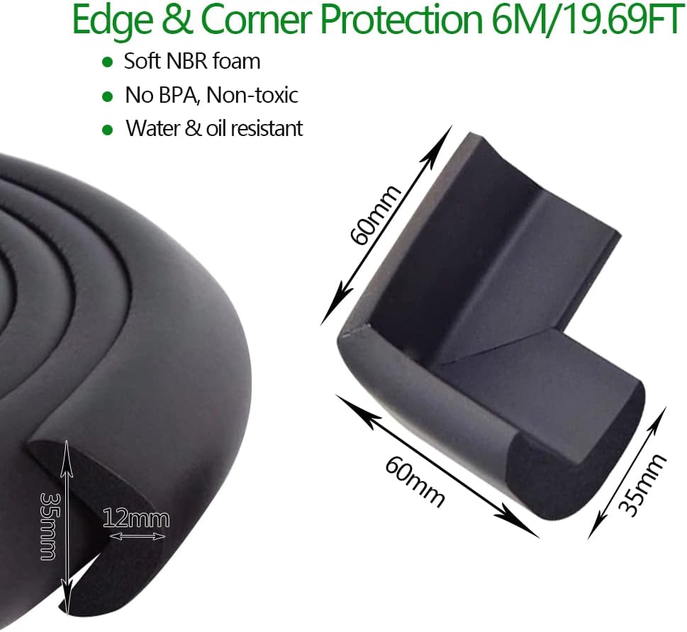 Detalle 2 de Fairy Baby Safety Baby Edge & Corner Guards (19.7ft edge + 8 corner guards) – Black 6M