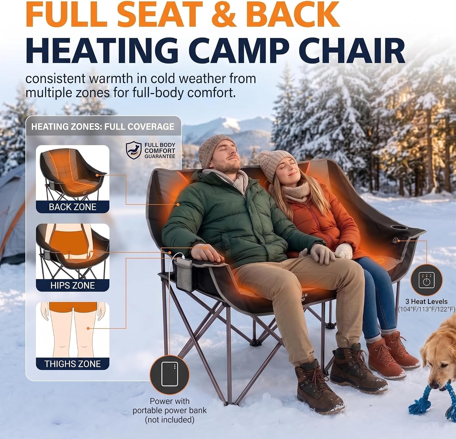 Detalle 1 de FAIR WIND LS001-HC Heated Oversized Camping Loveseat, 3 Heat Levels
