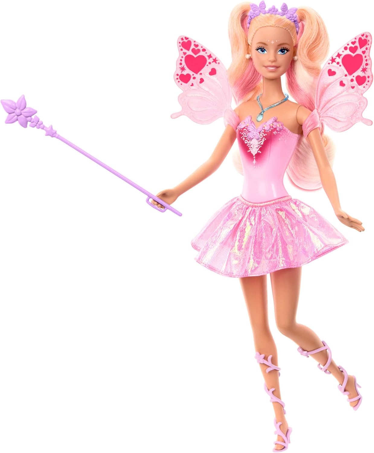 Detalle de Barbie Hada JCP76 con varita y accesorios de moda: fantasía con cambio de color en alas y conjunto