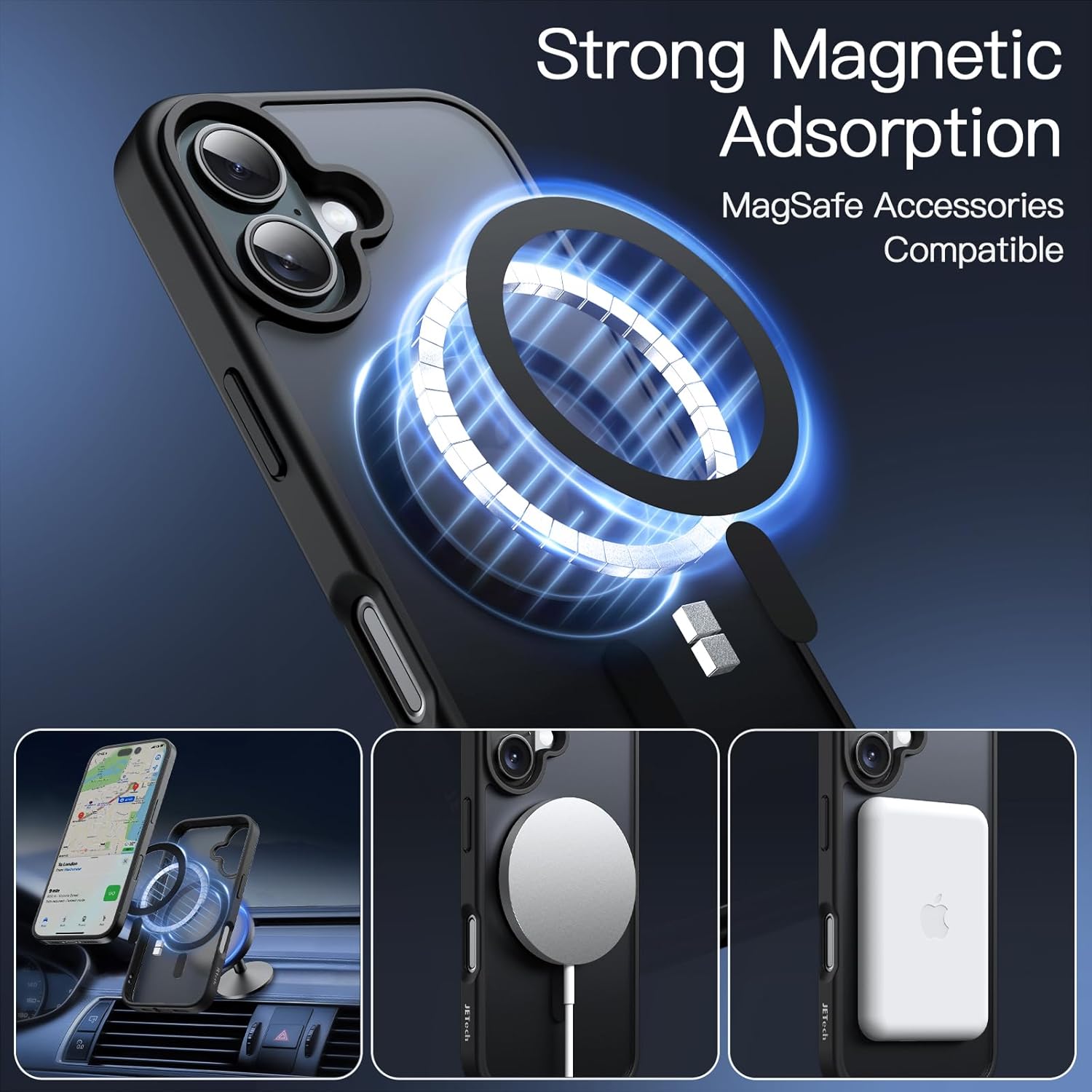 Detalle de JETech Cover Magnetica per iPhone 16 6,1'' – Traslucido Opaco e Antiurto, Compatibile MagSafe