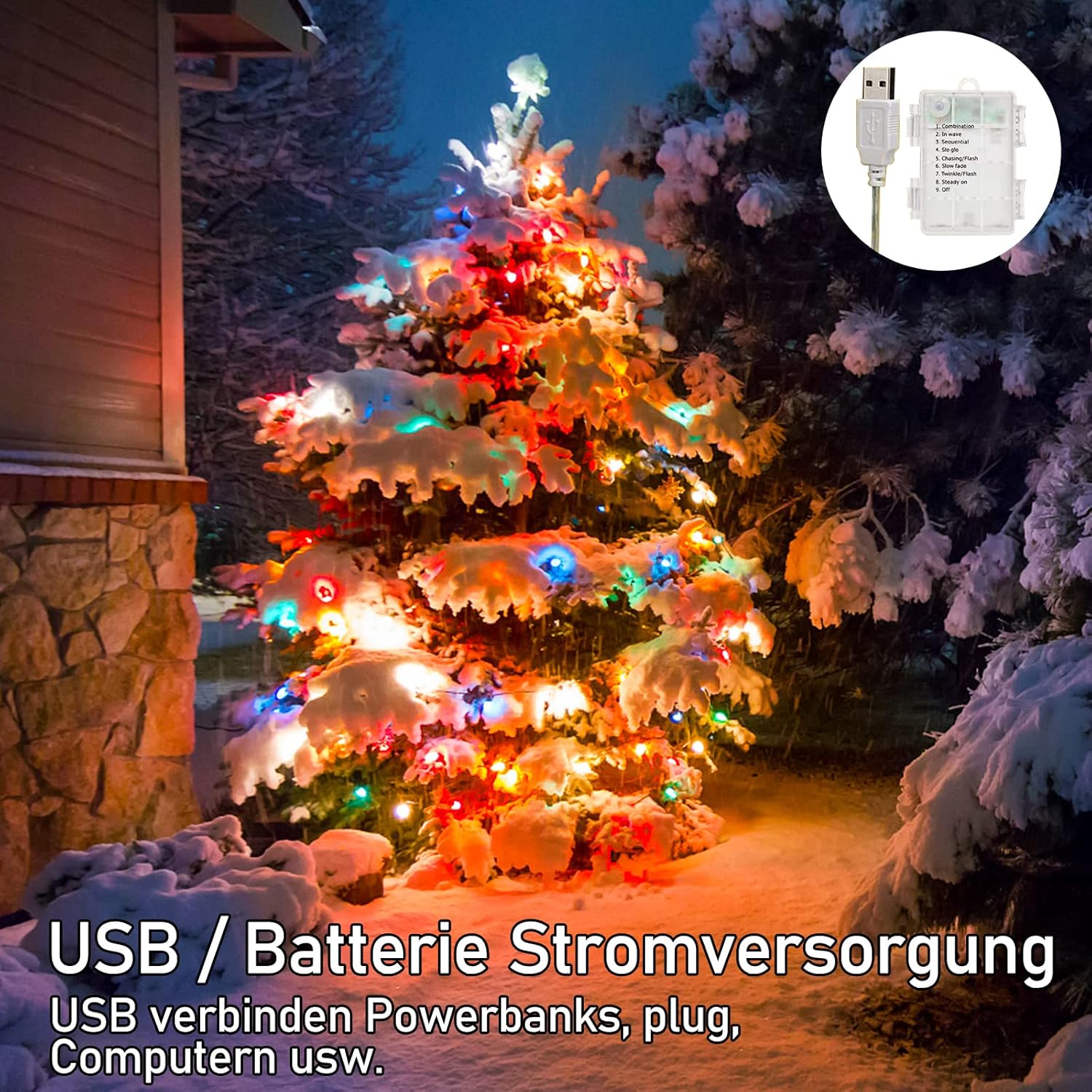 Thumbnail 1 de taiyongkang Lichterkette Batterie mit USB – 13 m, 100 LEDs, 8 Modi, IP44 outdoor/indoor
