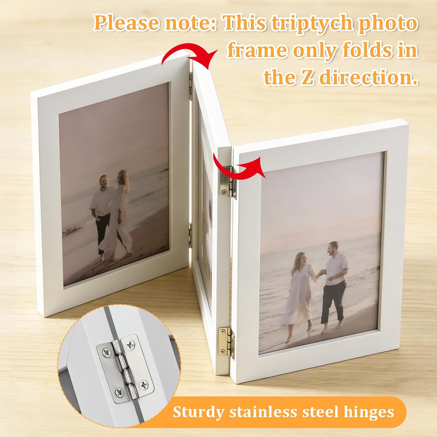 Detalle de ROYUEXT Triple Folding Photo Frame (5x7 inches) – 3-panel White Frame with 180° Hinge