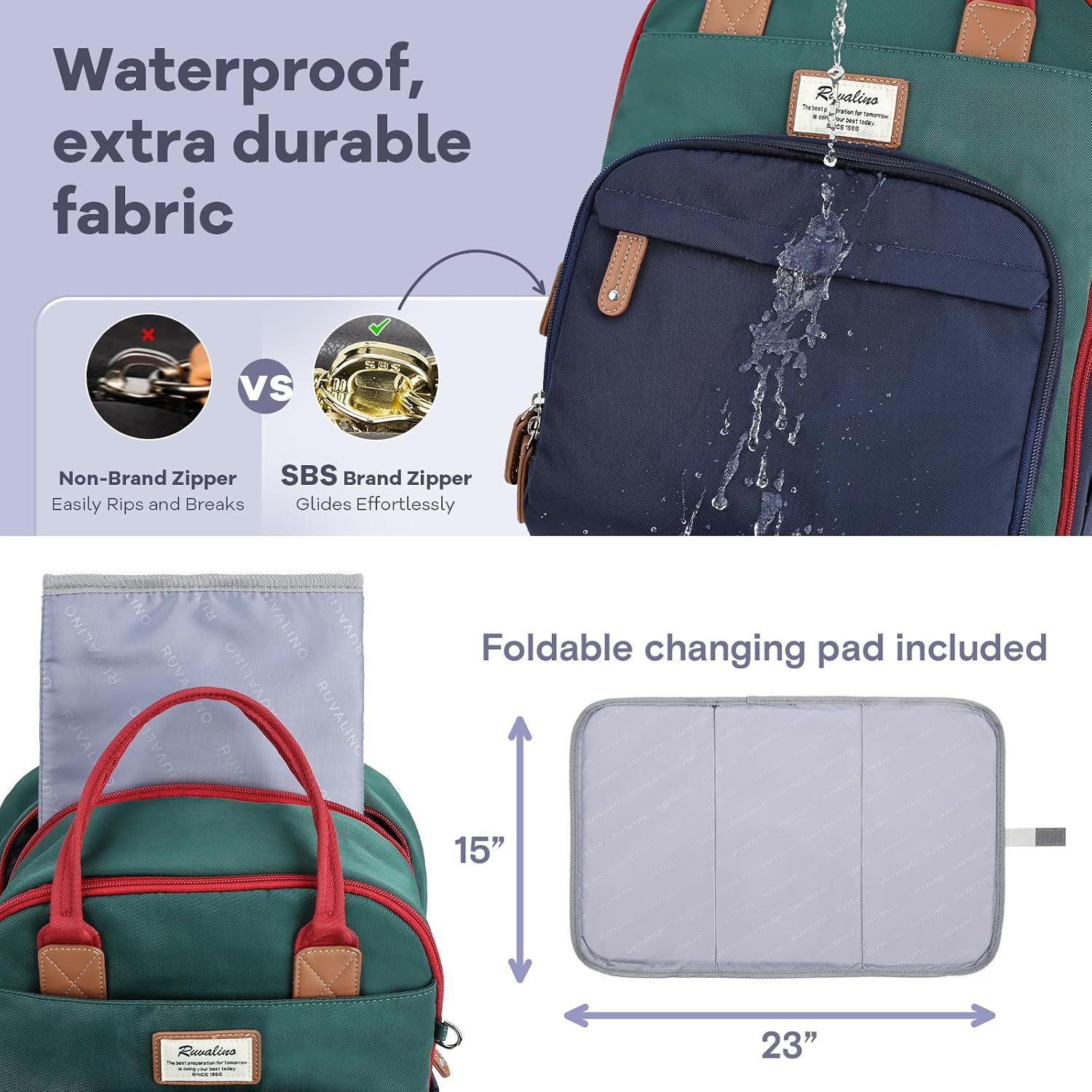 Thumbnail 5 de RUVALINO Diaper Bag Backpack: Multifunction Travel Backpack with Changing Pad, Insulated Bottle Holders & Pacifier Case (25L, Waterproof)