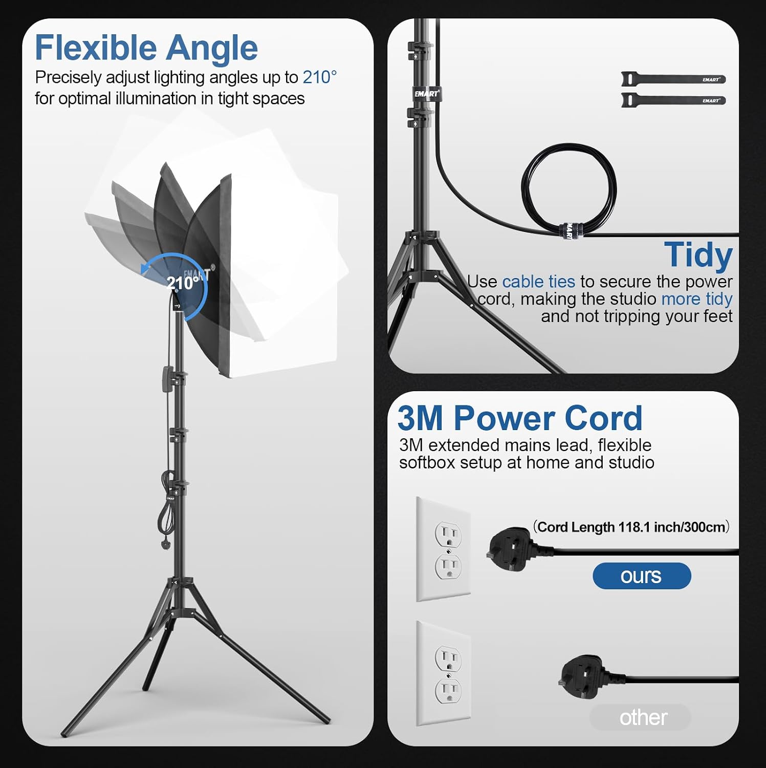 Thumbnail 4 de EMART 40x40cm Softbox Lighting Kit with 85W LED Bulbs
