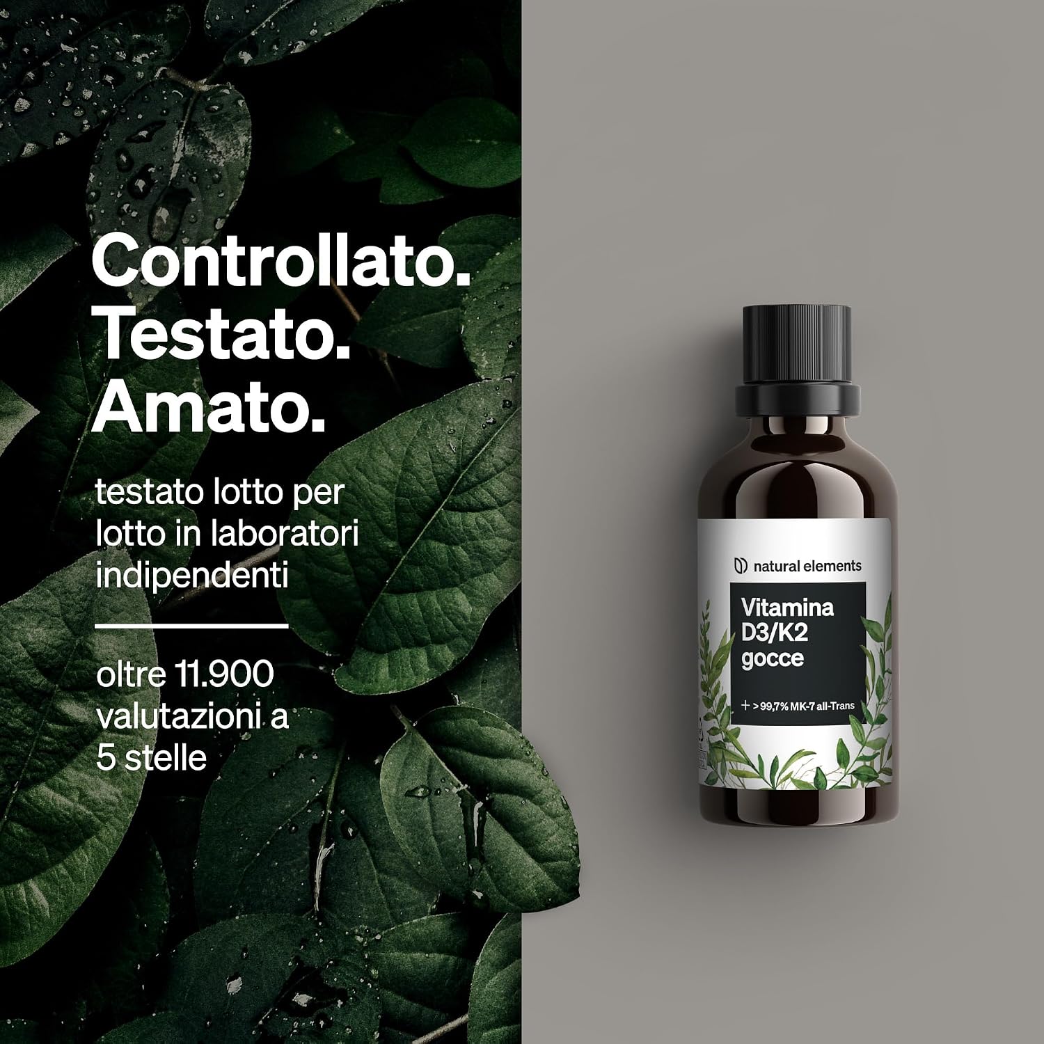 Detalle de Natural elements Vitamina D3 + K2 in gocce da 50 ml (Premium, alto dosaggio) con K2VITAL®