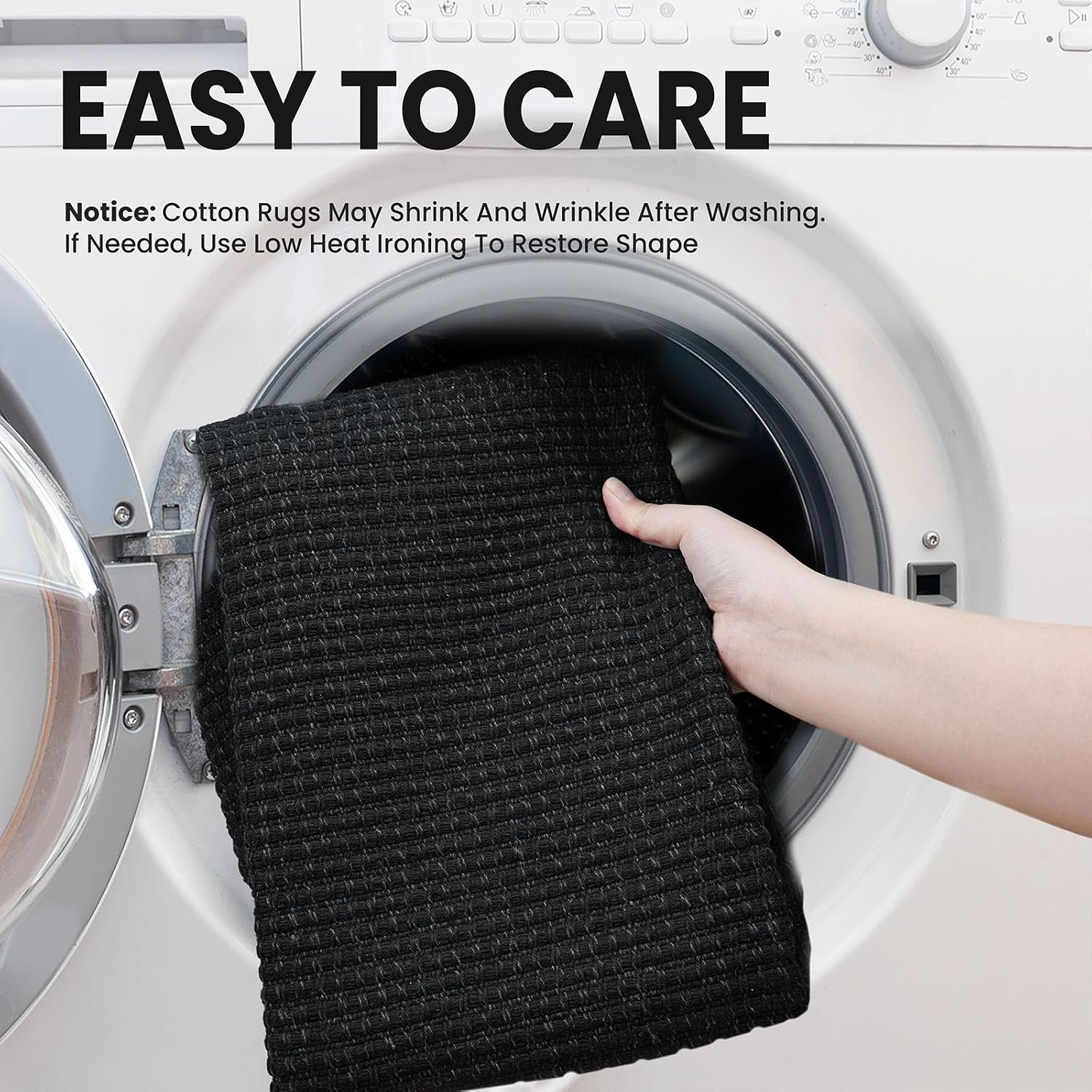 Detalle de EARTHALL Woven Area Rug 5x7 Ft (Black/Grey) Washable, Non-Slip Rubber Backed