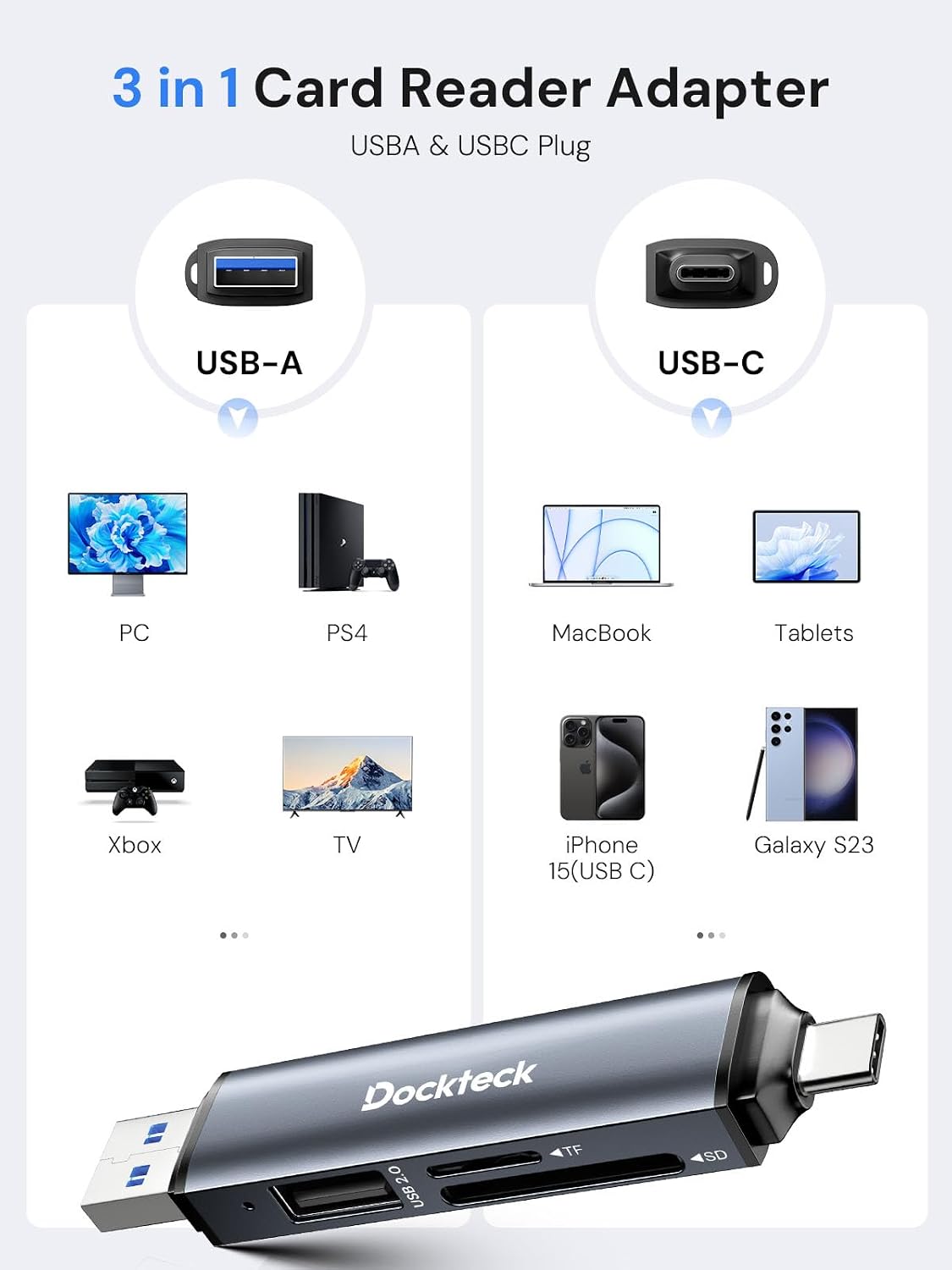 Detalle de Dockteck USB 3.0 Kartenleser 2-in-1 für SD & MicroSD mit OTG (UHS-I)