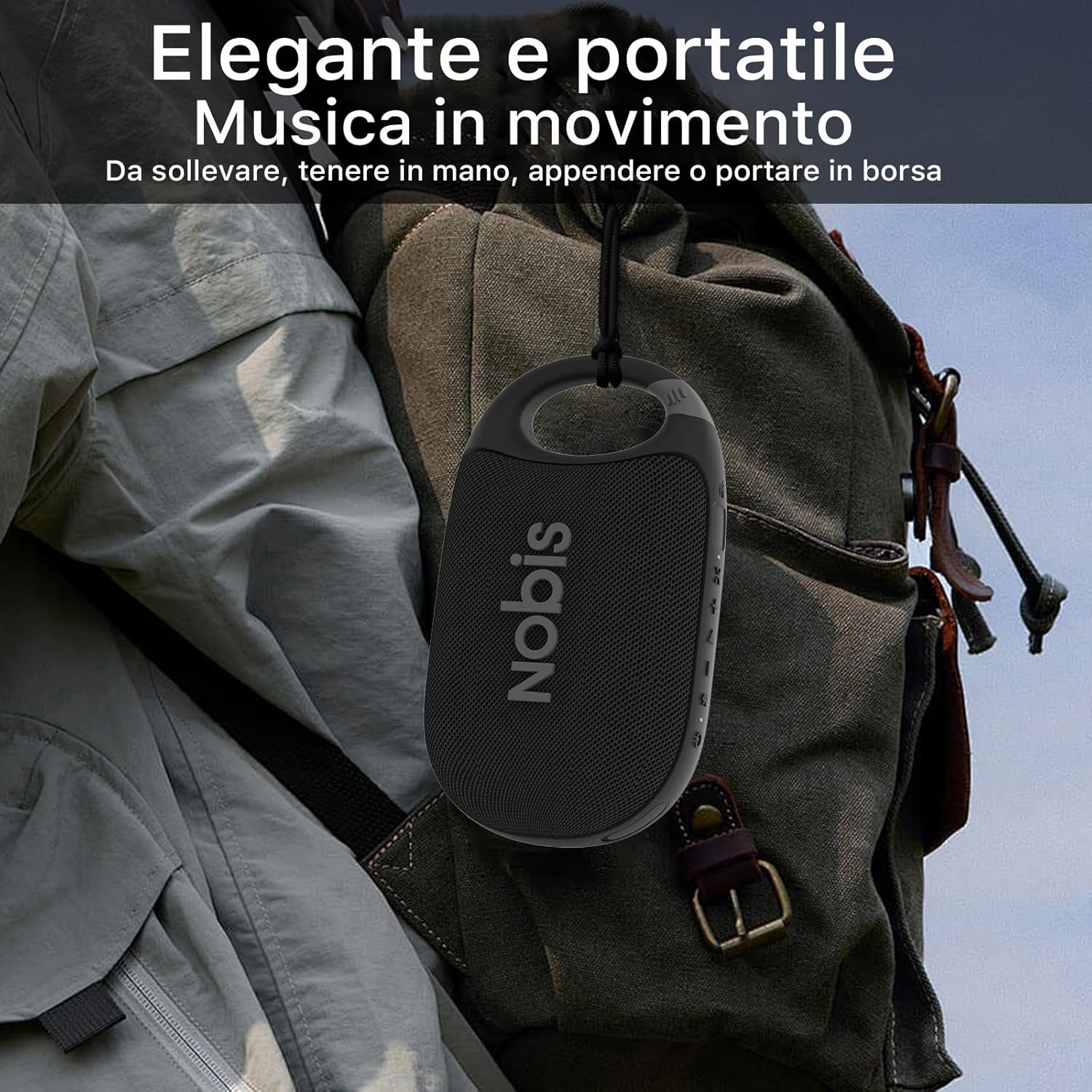Detalle 2 de NOBIS Cassa Bluetooth Portatile Clip N1 — IP68, 24h di riproduzione e suono HD