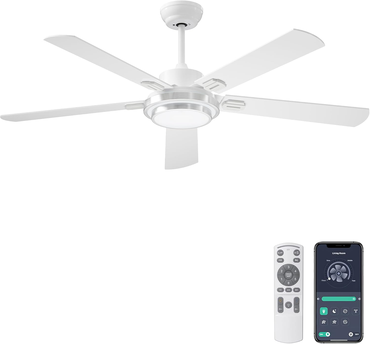 Ohniyou Ventilatore da soffitto 132 cm con telecomando, controllo app e luce dimmerabile