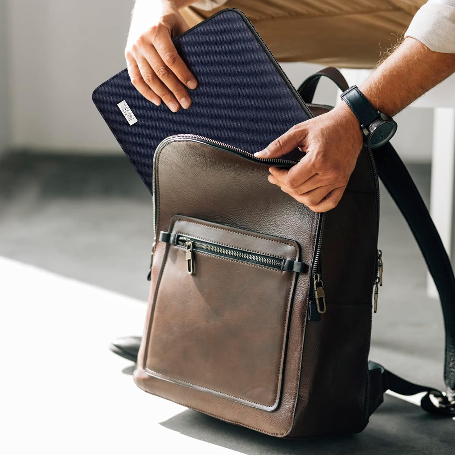Detalle 2 de TECOOL Laptop Tasche Hülle 12,3–13" – wasserdicht, dreifachdurchdachter Schutz für Surface, MacBook Air Pro 13 und mehr (Dunkelblau)
