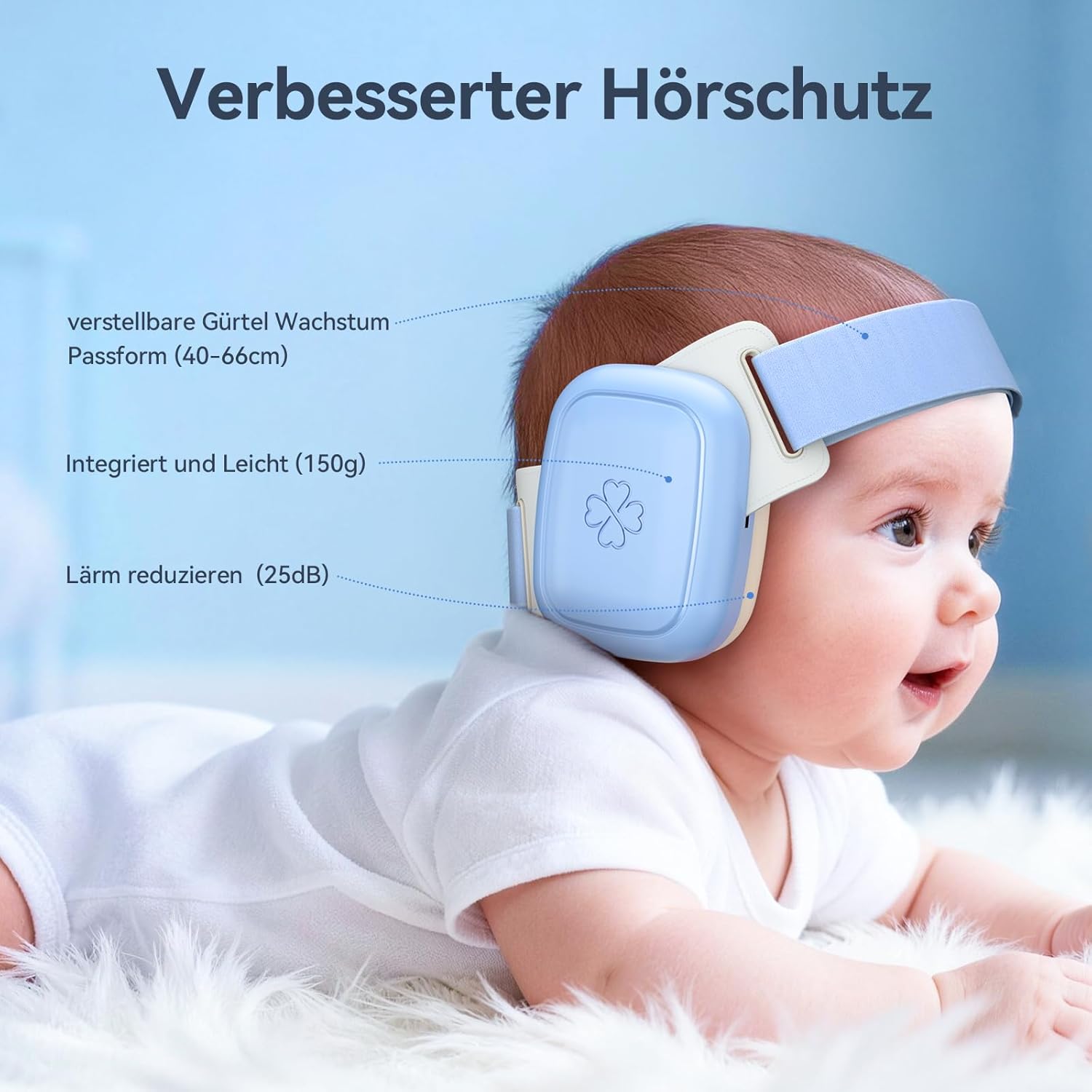 Detalle de UseNiy Baby Ear Protection for Infants and Toddlers (3–48 Months) – 25dB Noise Reduction Earmuffs, Blue