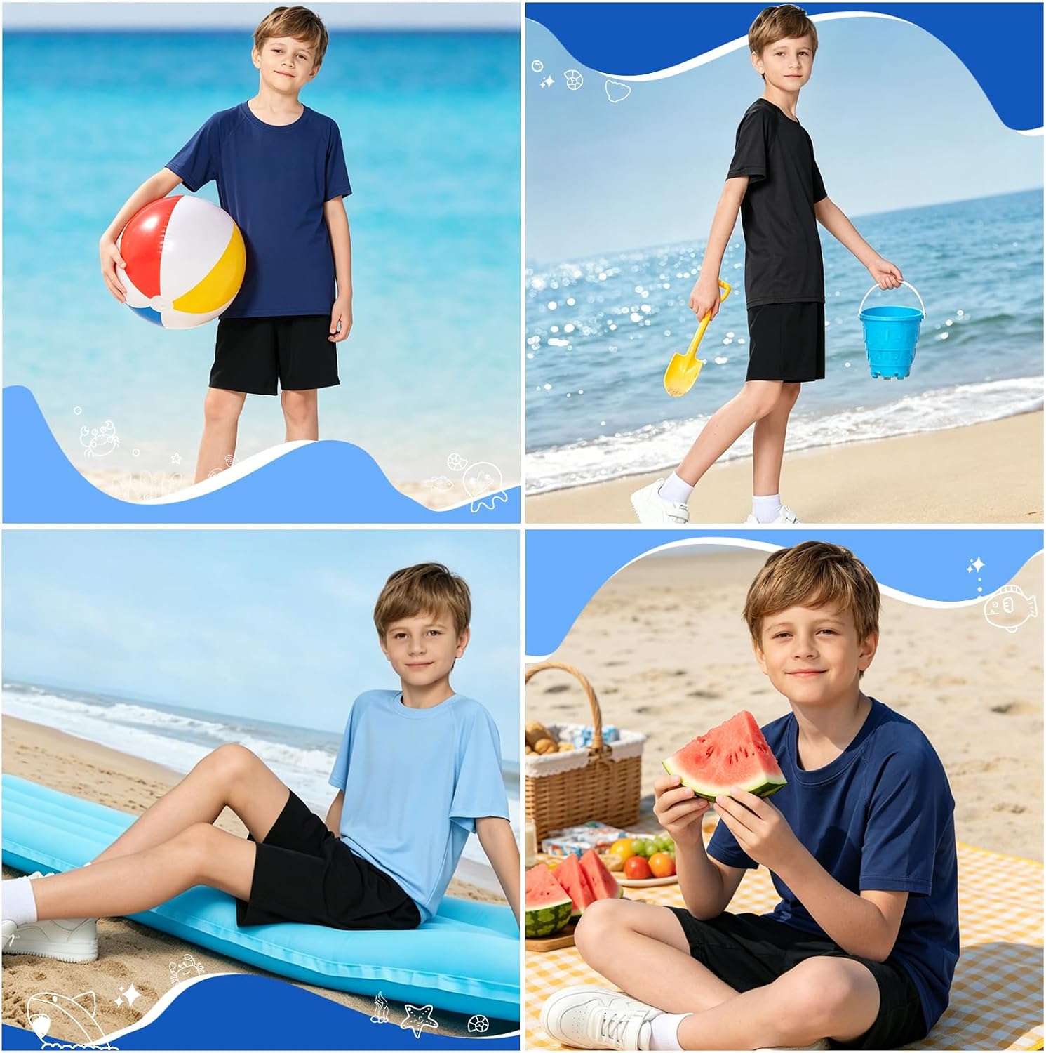 Detalle de Fengzio Maglietta UV Bambino UPF 50+ - Rash Guard a Maniche Raglan, 4–12 Anni