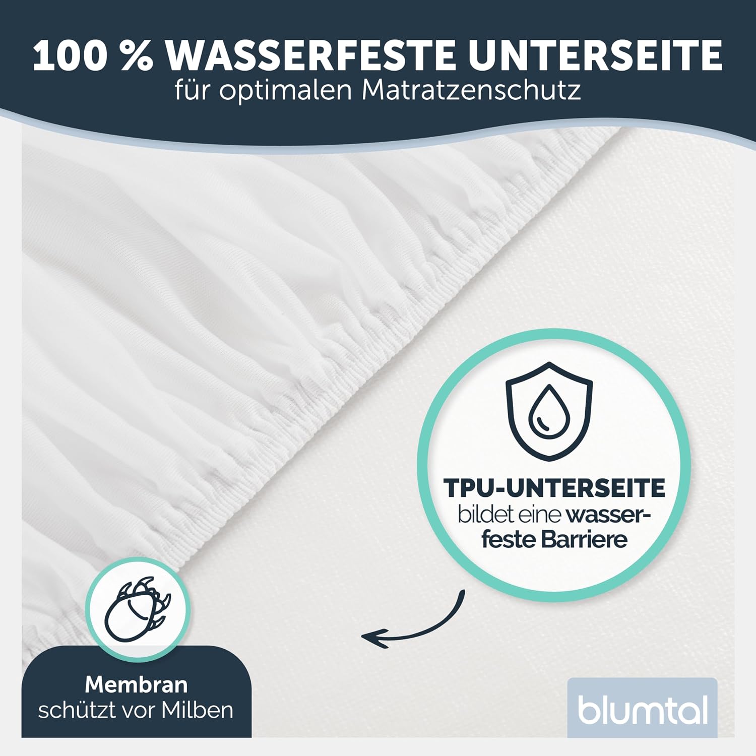 Detalle de Blumtal Matratzenschoner 160x200 cm – wasserdicht, knisterfrei, OEKO-TEX zertifiziert