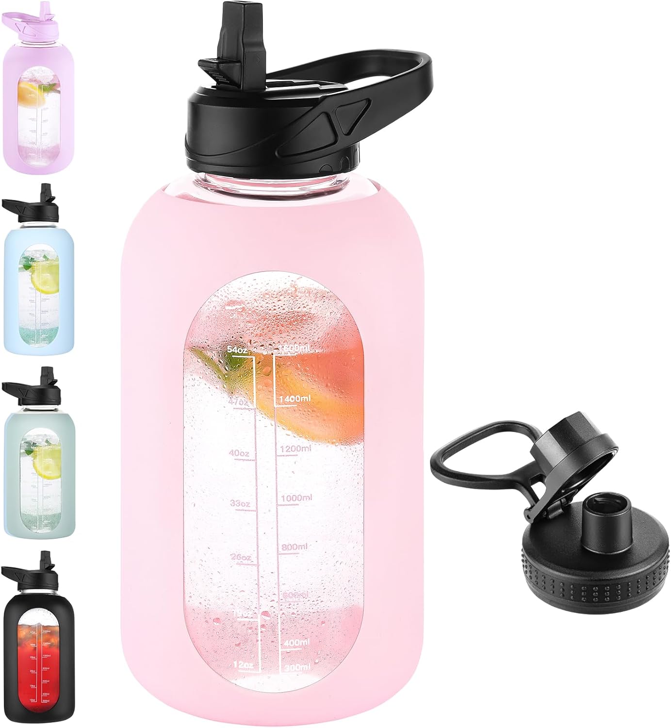 Thumbnail 6 de EALGRO 64 oz Glass Water Bottle With Straw and Handle (Black) — Half-Gallon Motivational Hydration Jug
