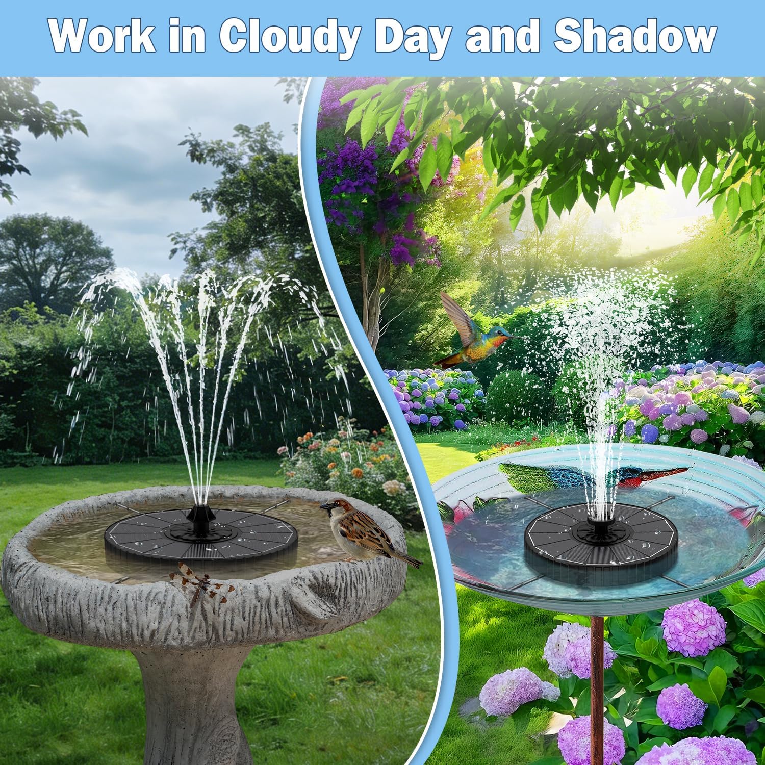 Thumbnail 3 de Solar Springbrunnen für Vogelbad: Yzert Solar-Teichpumpe mit 3 Sprühhöhen, 7 Effekten und 4 drehbaren Stäben (schwarz)