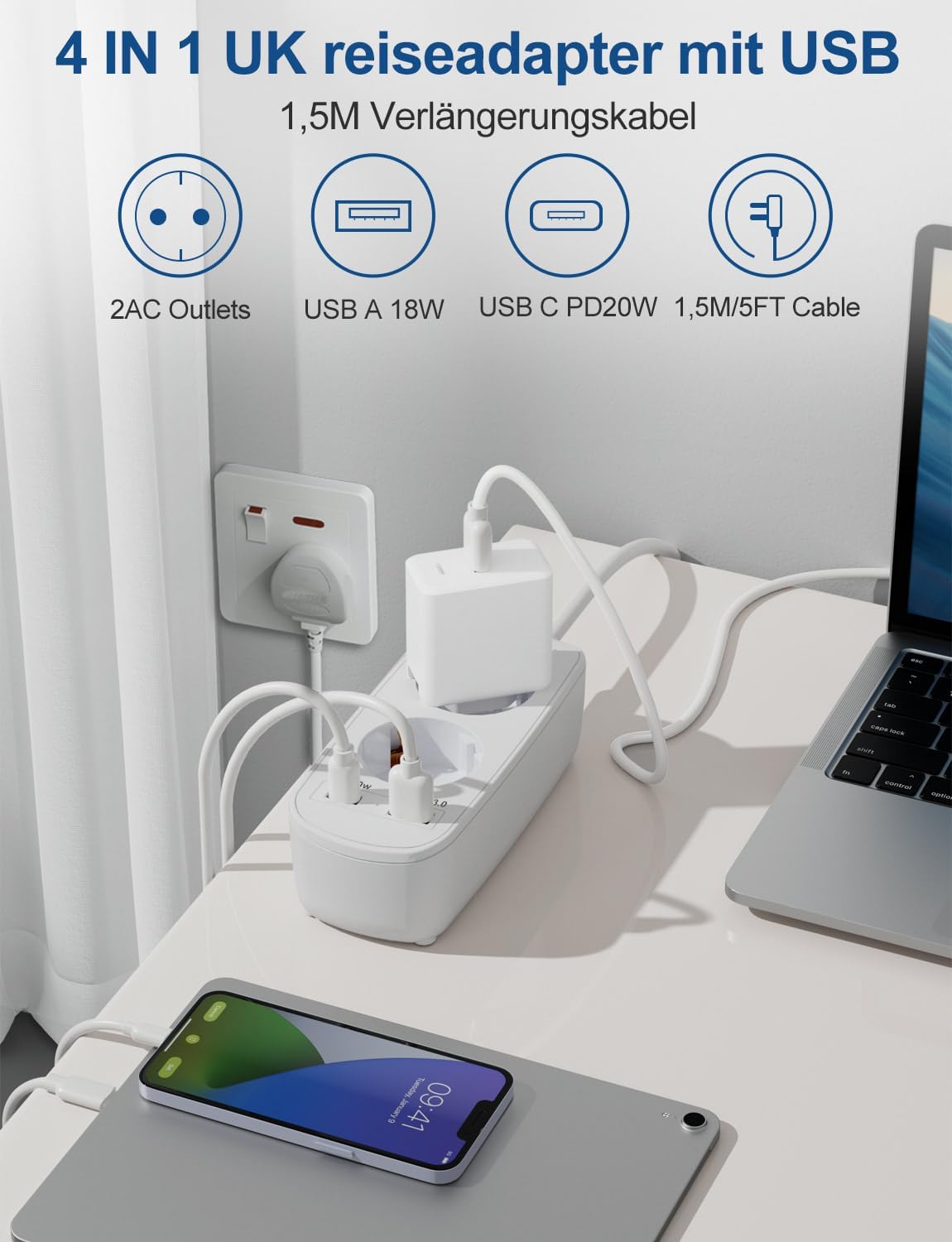 Thumbnail 1 de Adapter England Deutschland Stecker 1,5 m 🔌