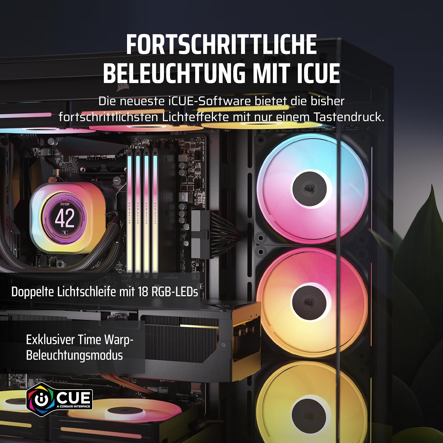 Detalle 2 de CORSAIR iCUE LINK LX140-R RGB 140-mm PWM-Umkehrlüfter (doppelter Lüftersatz) – schwarz