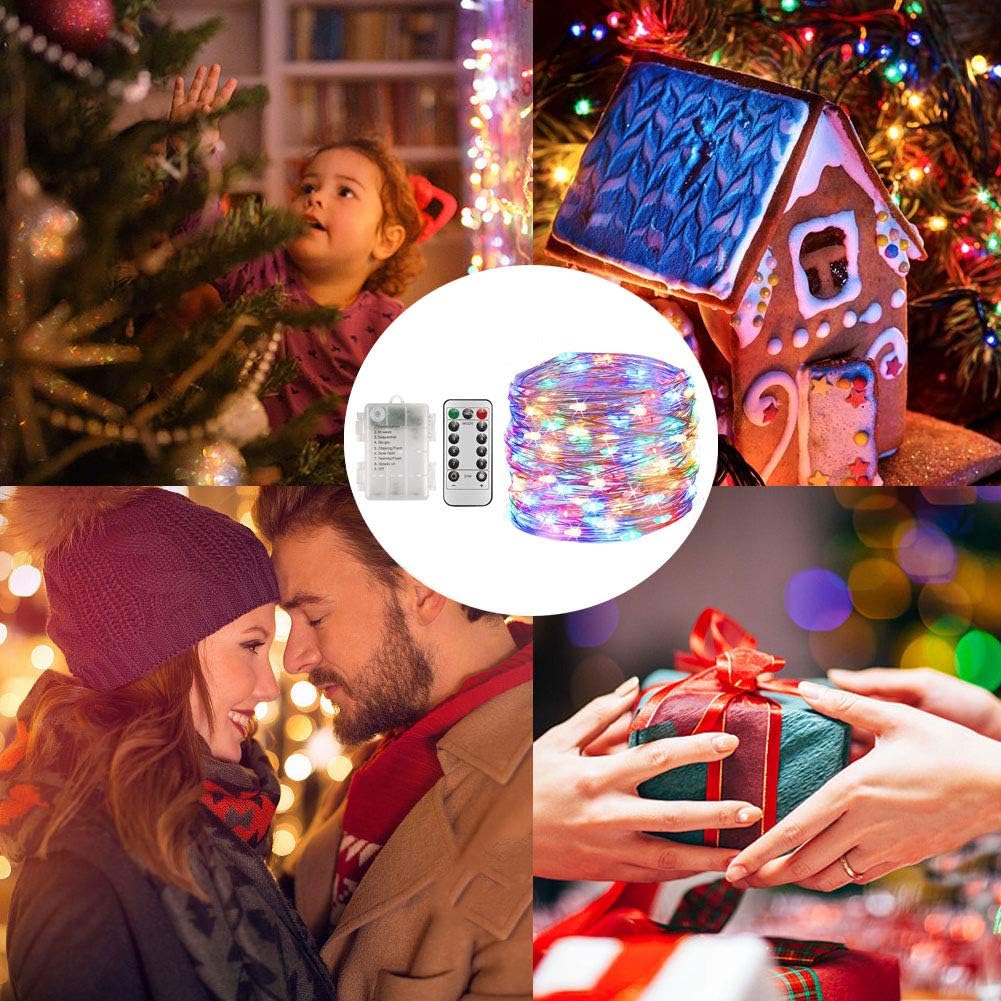 Thumbnail 6 de FANSIR Fairy String Lights (2 Set, 33ft, 100 LEDs per set) with Remote Control, 8 Modes, IP65 Battery Operated Silver Wire