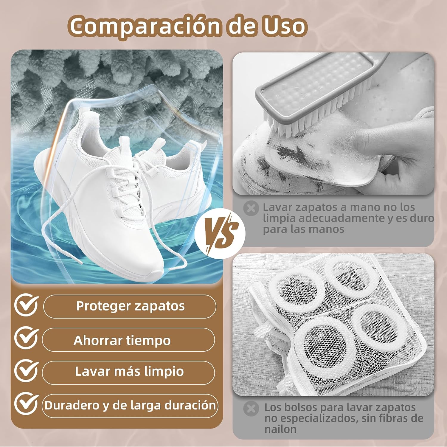 Detalle de FOREDOO 2 en 1 Bolsa lavadora para zapatillas con doble cremallera: limpieza 360° y versatilidad