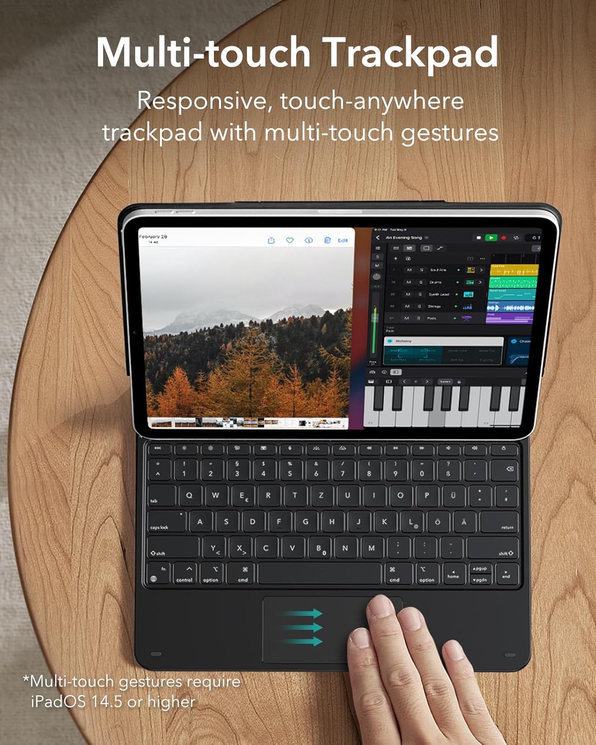 Detalle de ESR Magnetische Keyboard Hülle für iPad Air 13 Zoll (M4/M3/M2) mit Magnet-Quick-Set und Multi-Touch-Trackpad, Schwarz