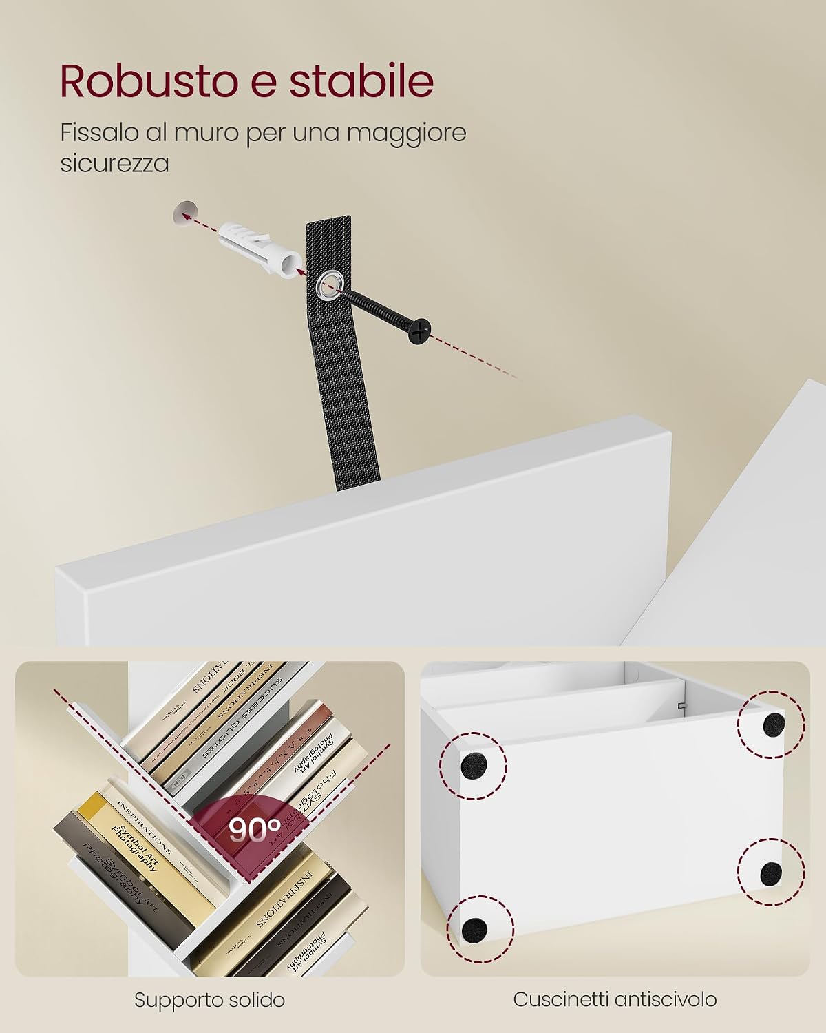 Thumbnail 6 de VASAGLE CUSTOS LBC607WB01 Libreria ad alberi autoportante con 2 scomparti aperti, bianco nuvola