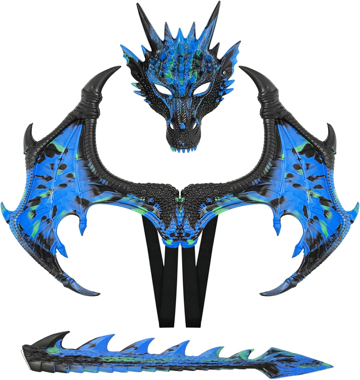 Detalle de CRTEPST Dragon Costume for Kids, Sparkle Blue Mask, Wings & Tail