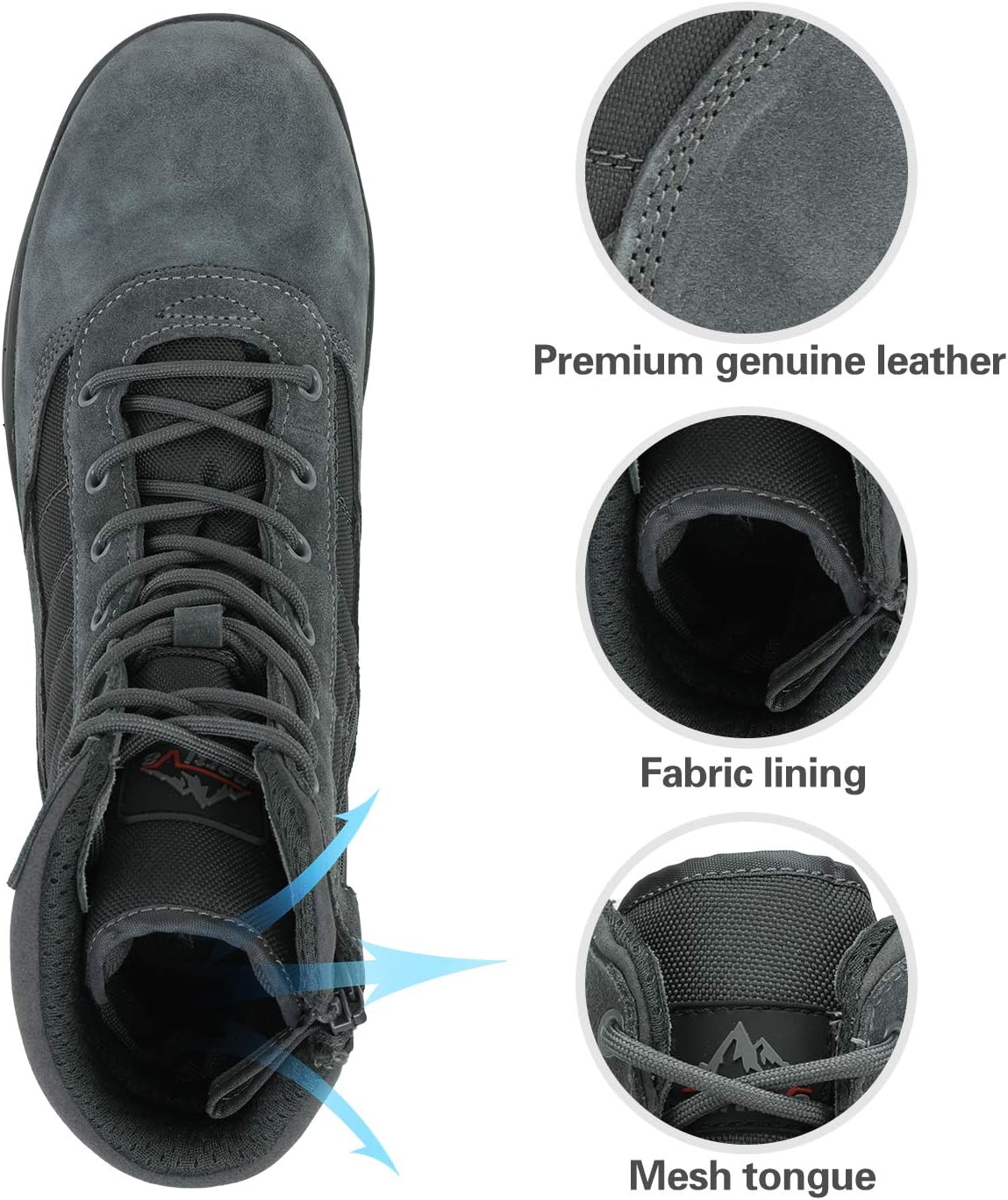 Detalle de NORTIV 8 Men's Military Tactical Work Boots with Side Zip — Leather Combat Boots