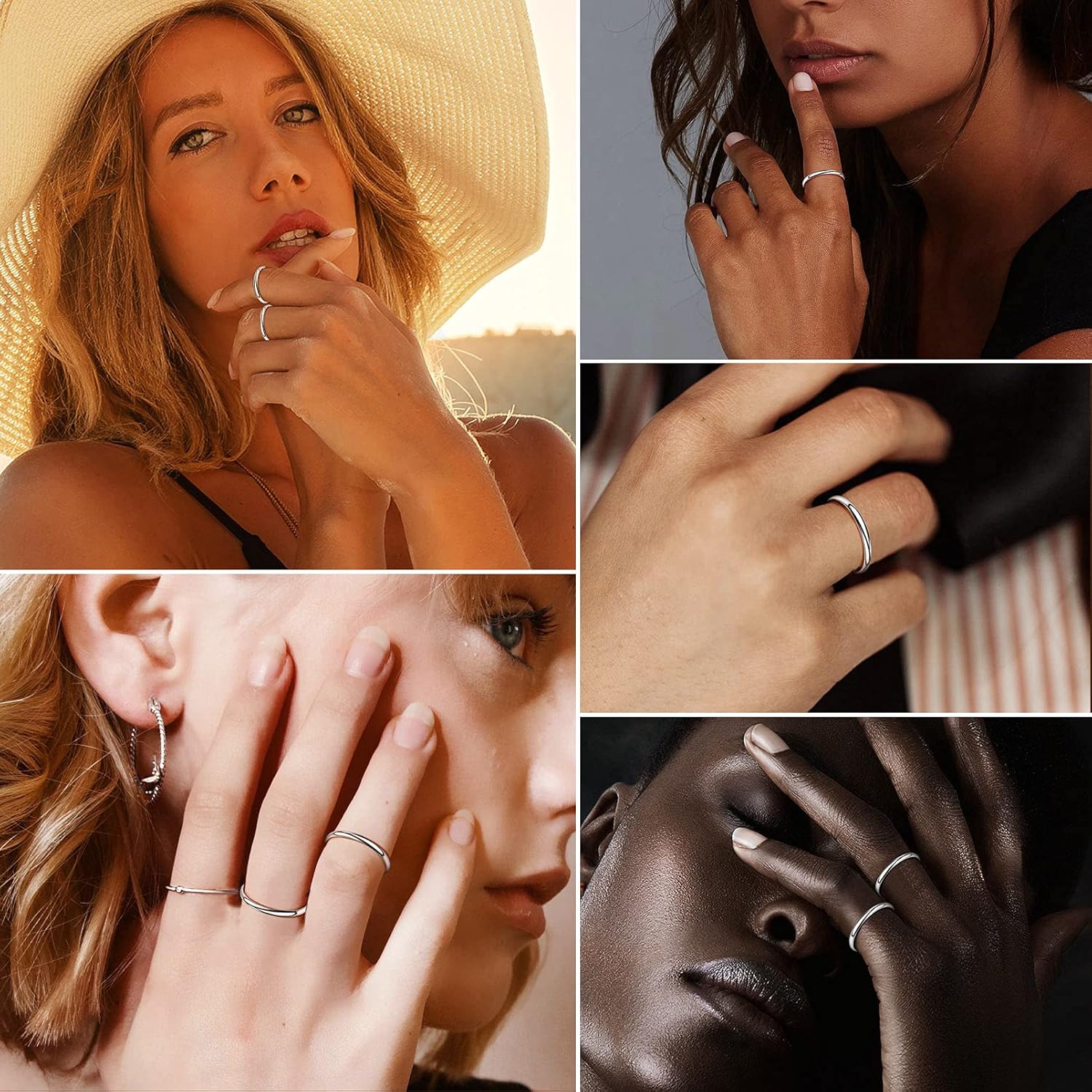 Thumbnail 3 de PROSILVER Bague Femme Fine 2mm/3mm en Argent Plaqué Or Blanc/Rose – Alliance Entrelacée Personnalisable