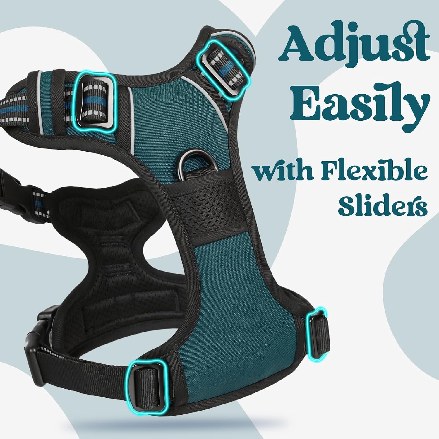 Detalle de rabbitgoo Large Dog No-Pull Harness (Dark Green) with 2 Leash Clips, Adjustable Soft Padded Vest, Reflective Handle (M)